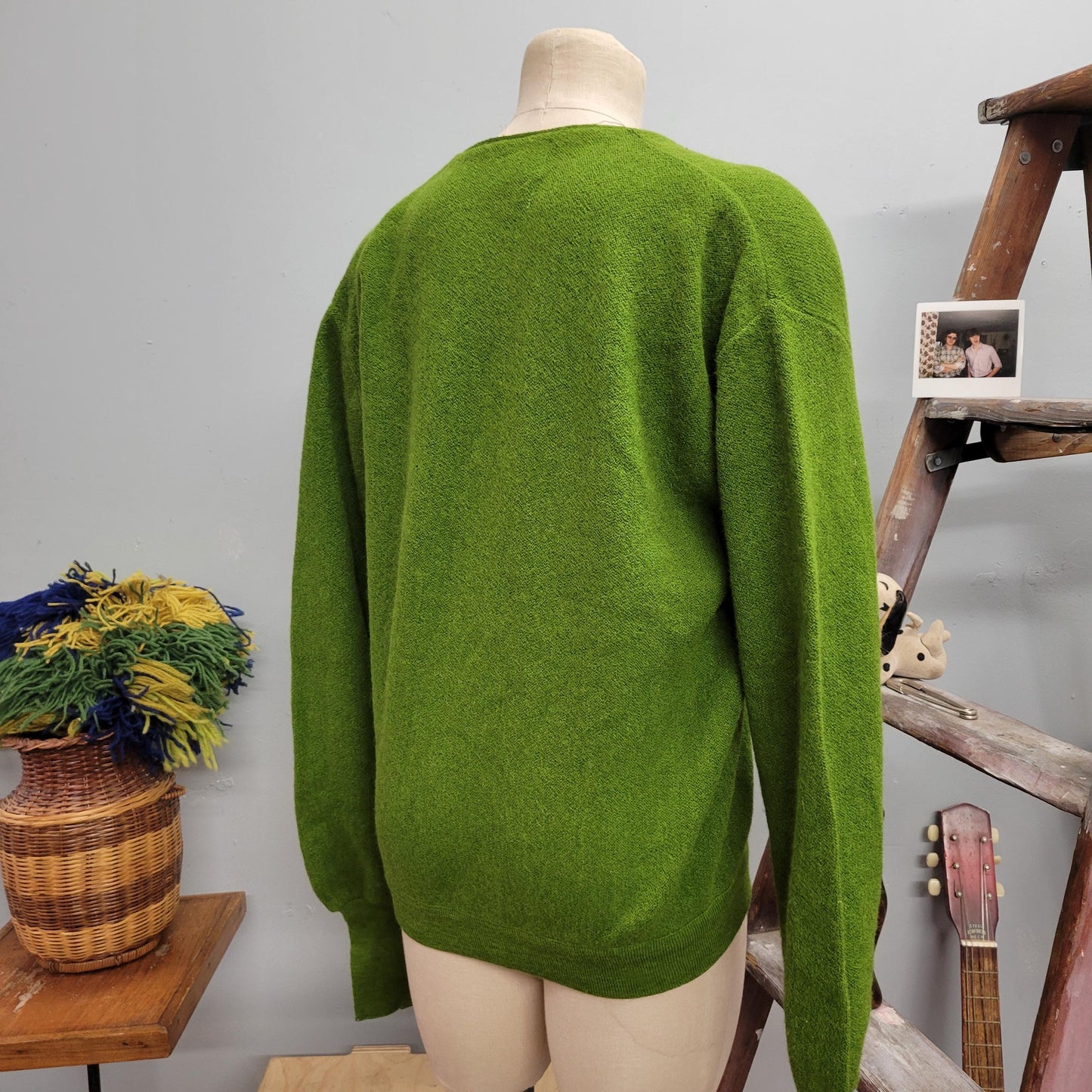 vtg 70s GREEN WOOL CARDIGAN // vintage towncraft jc penneys medium mens sweater preppy mod rockabilly v neck kurt cobain grunge autumn style