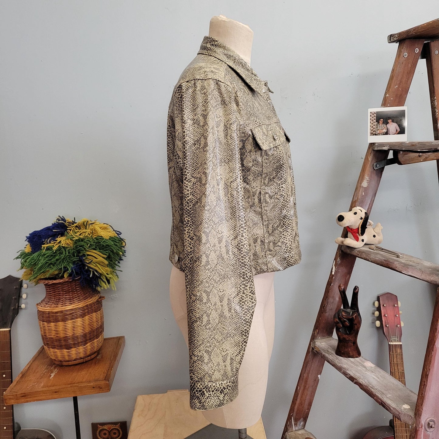vtg 90s SNAKE SKIN JACKET // vintage spirit of denim usa large womens reptile vinyl faux leather pleather cropped y2k animal print 200s top