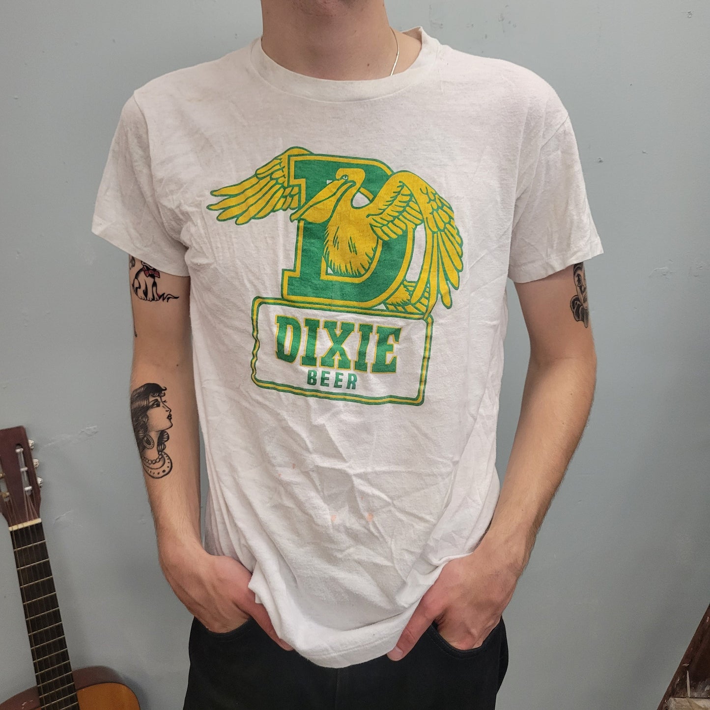 70s DIXIE BEER TSHIRT // vintage water print paper thin louisiana brewery beer champion cotton workwear true vintage southern large hanes