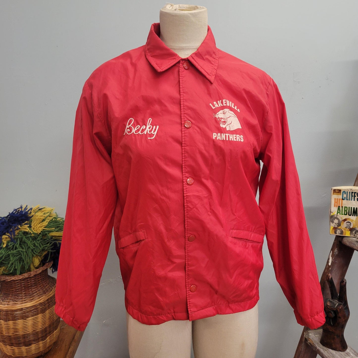 vtg 70s LAKEVILLE PANTHERS JACKET // vintage becky sports jacket birdie large varsity sporty autumn fashion lightweight red windbreaker