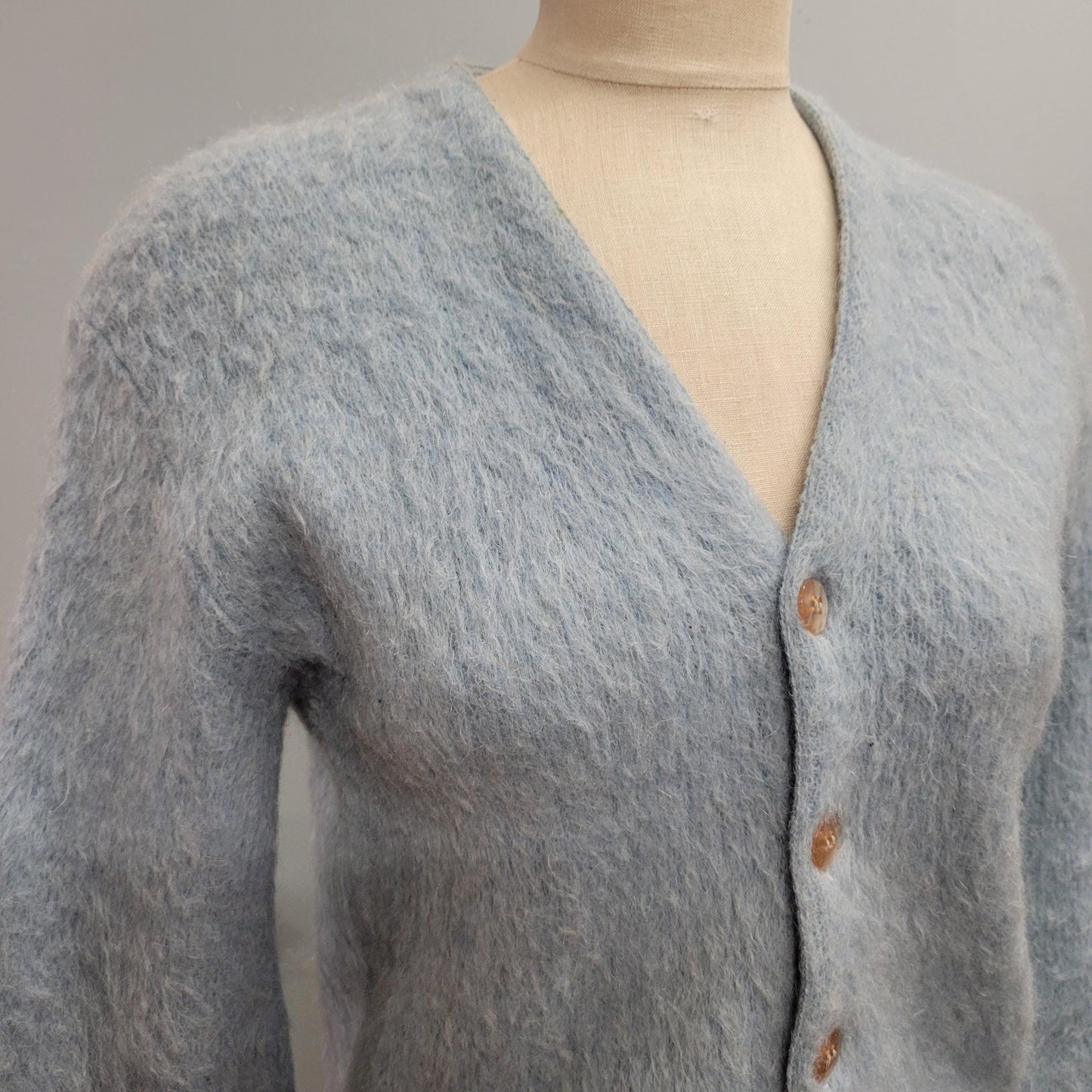 vtg 70s BLUE MOHAIR SWEATER // vintage ice blue cardigan medium v neck shaggy kurt cobain fuzzy pastel button up autumn winter minimalist