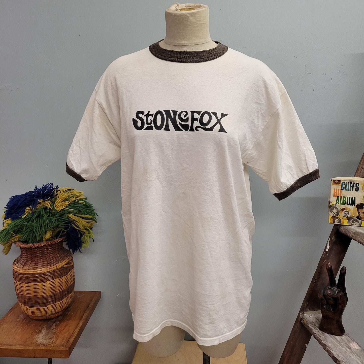 vtg 90s STONEFOX RINGER TSHIRT // vintage soffes choice large messy font oversize unisex retro shirt graphic tee restaurant bar hottie beer