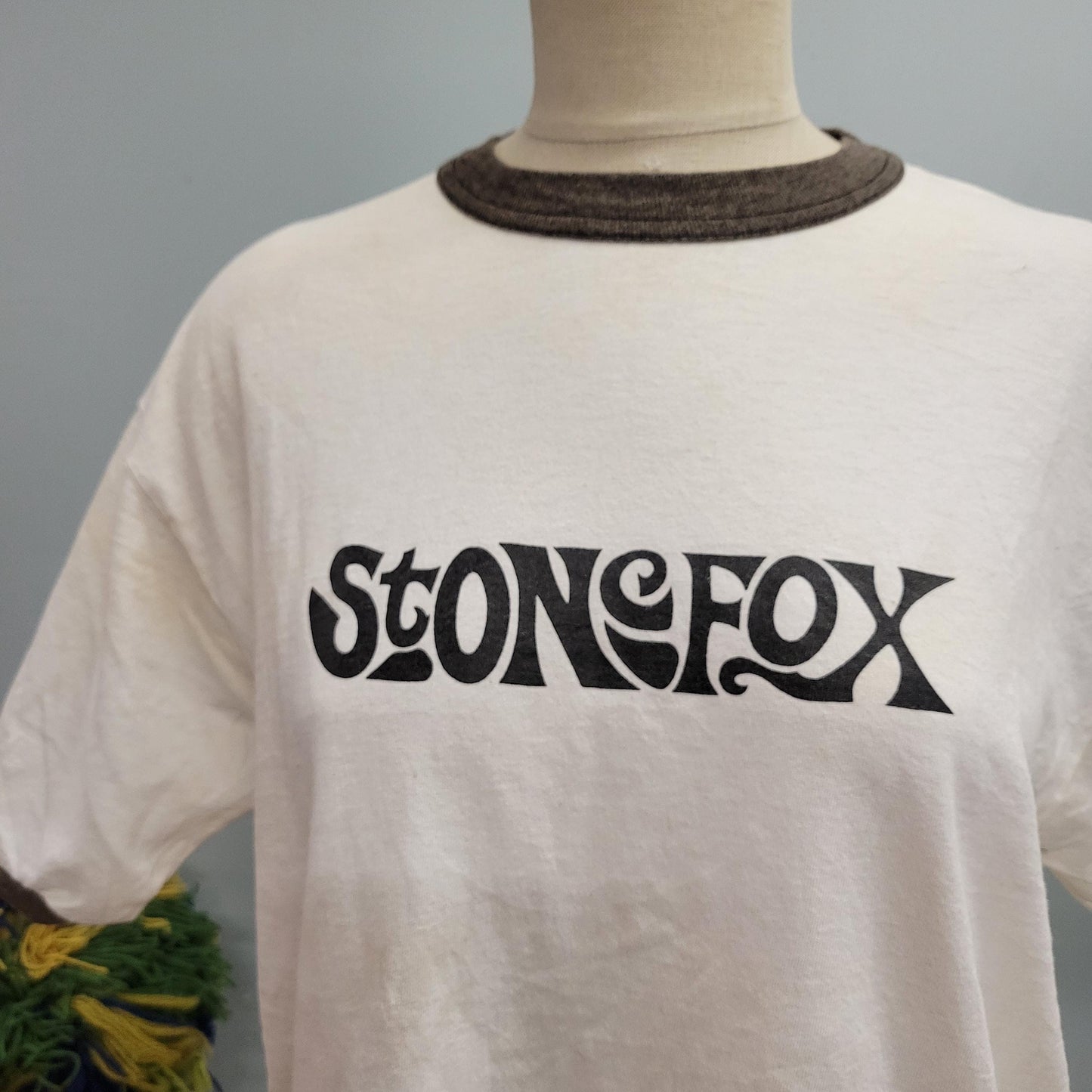 vtg 90s STONEFOX RINGER TSHIRT // vintage soffes choice large messy font oversize unisex retro shirt graphic tee restaurant bar hottie beer