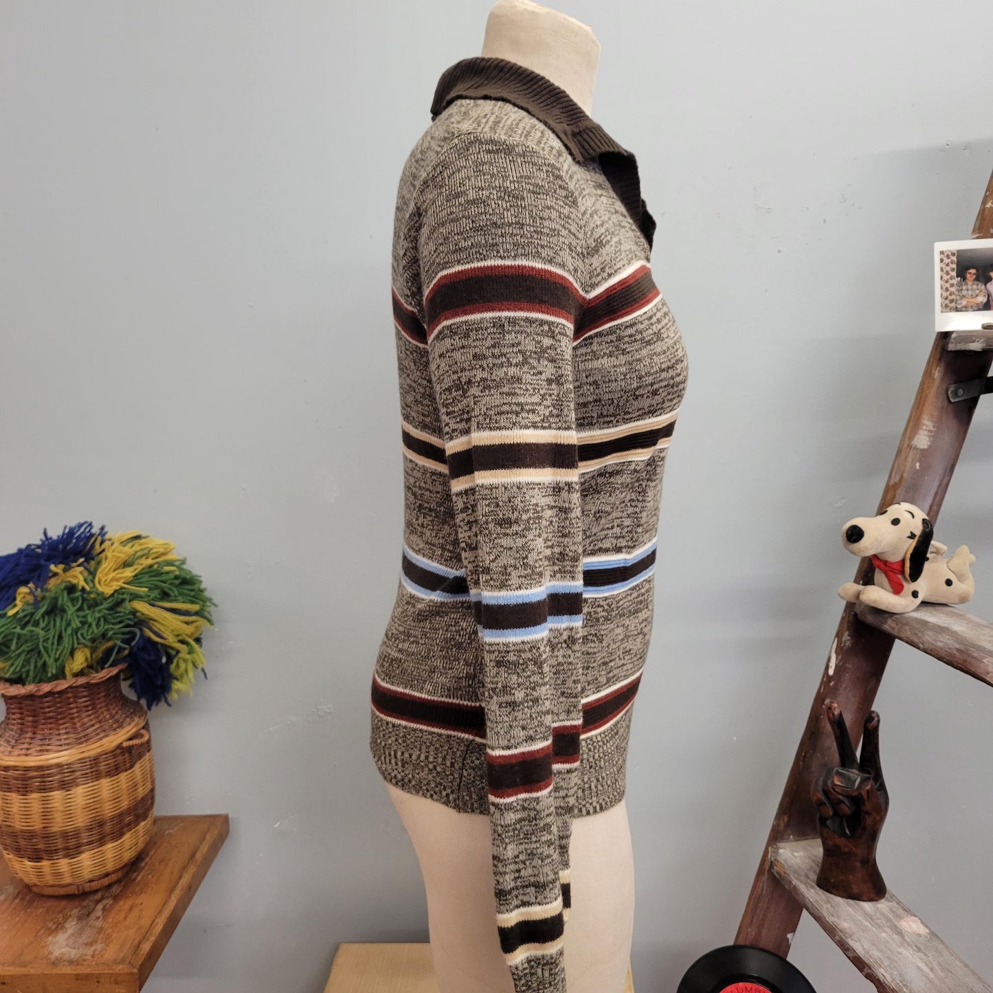 vtg 70s STRIPED SWEATER TOP // vintage gary reed small unisex retro autumn tones collared knit long sleeve striped that 70s show tv style