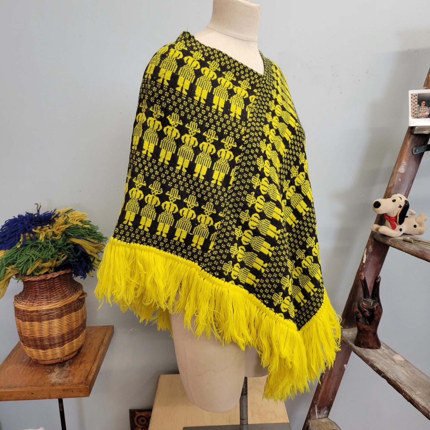 vtg 70s FRINGE PONCHO // vintage bright yellow psychedelic autumn cape hippie retro boho fall fashion bohemian shaggy winter shawl cover up
