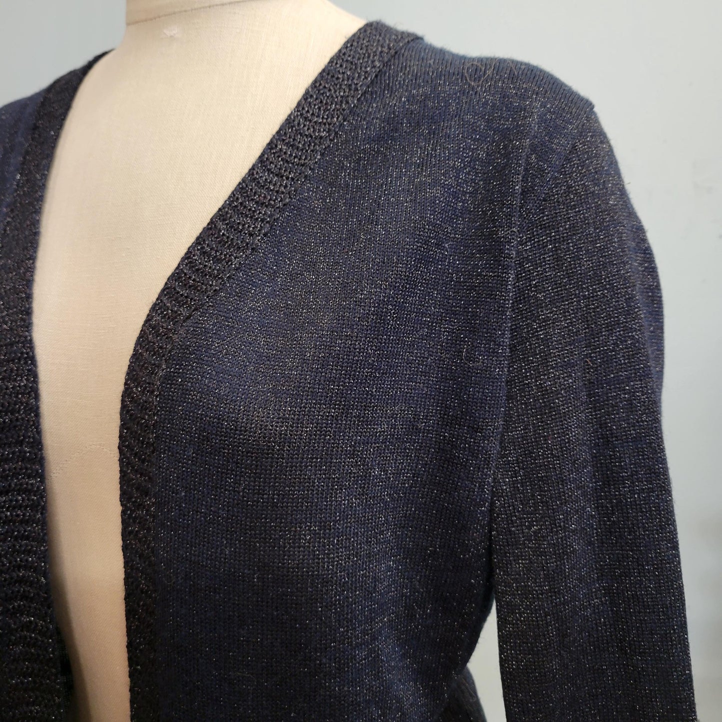 vtg 70s BLACK LUREX CARDIGAN / vintage glitter sweater joyce medium womens sparkly fastive autumn sleek retro disco metallic knit xmas party