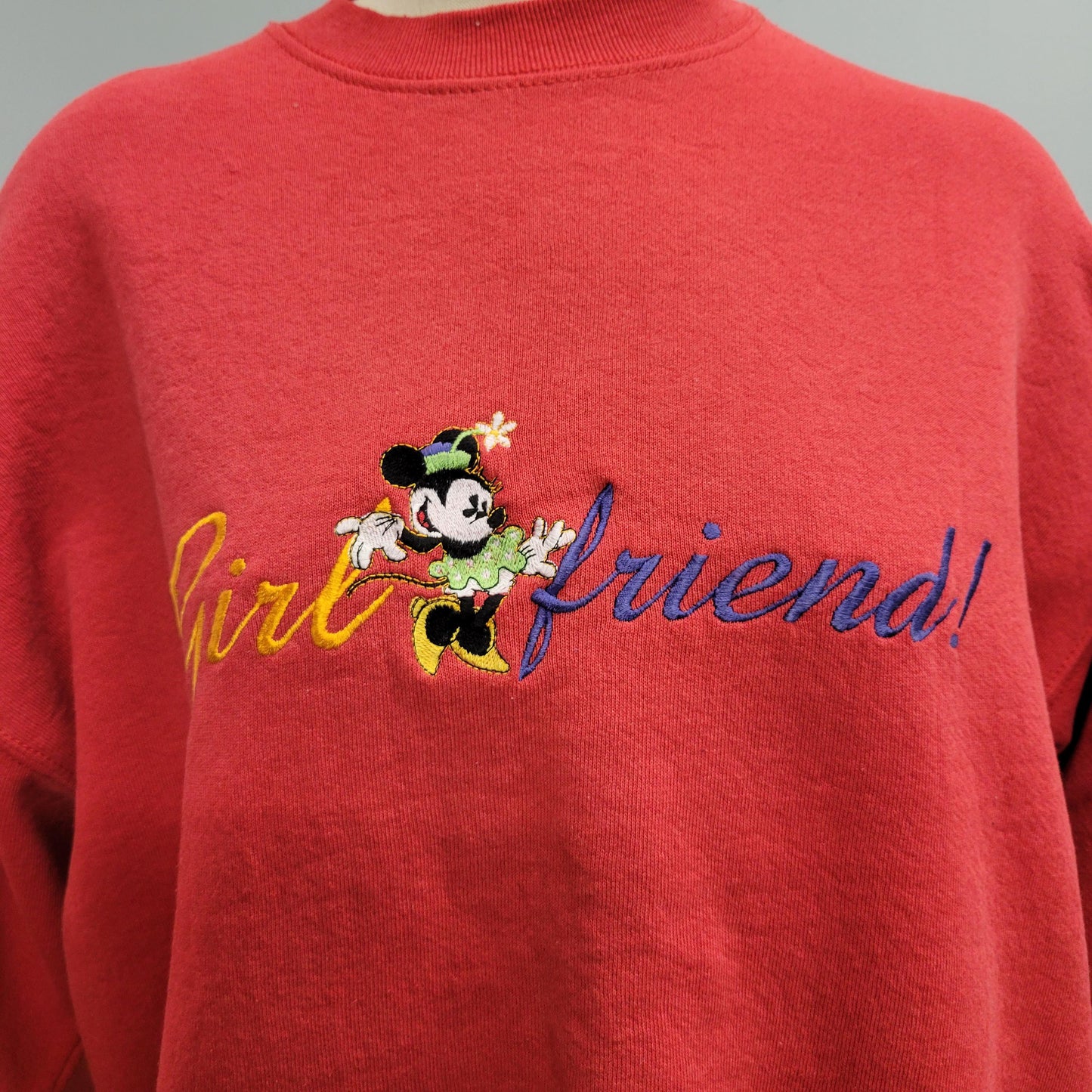 vtg Y2K MINNIE MOUSE SWEATSHIRT // vintage girlfriend disney mickey & co large women’s oversized red festive casual retro embroidered cute