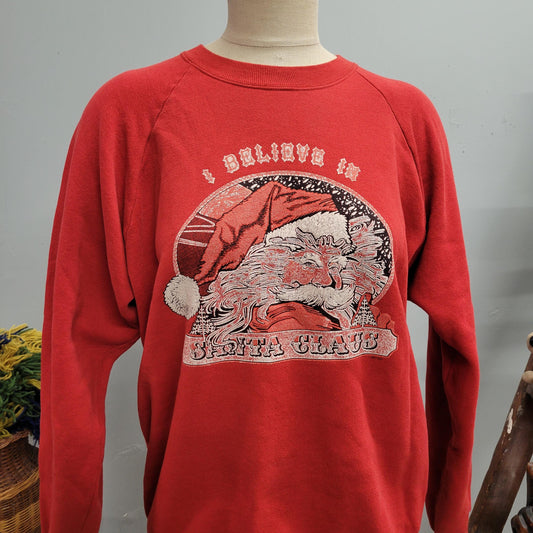 vtg 80s SANTA CLAUS SWEATER // vintage fruit of the loom xlunisex christmas I believe in santa retro big graphic comfy holiday party sweater