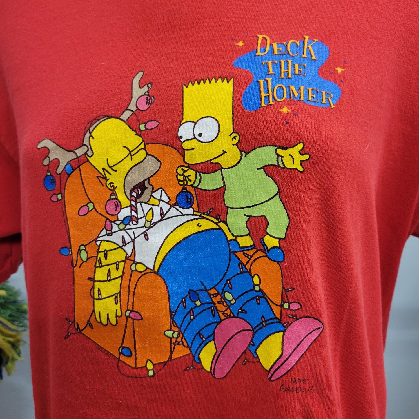vtg Y2K SIMPSONS CHRISTMAS TSHIRT // vintage matt groenig delta proweight medium unisex Homer Bart Simpson cozy xmas holiday sweater