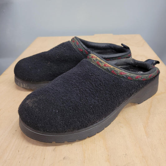 vtg 90s FLEECE CHUNKY CLOGS // vintage basic editions size 8 womens usa tapestry trimmed chunky slip on platform slippers cute grunge shoes