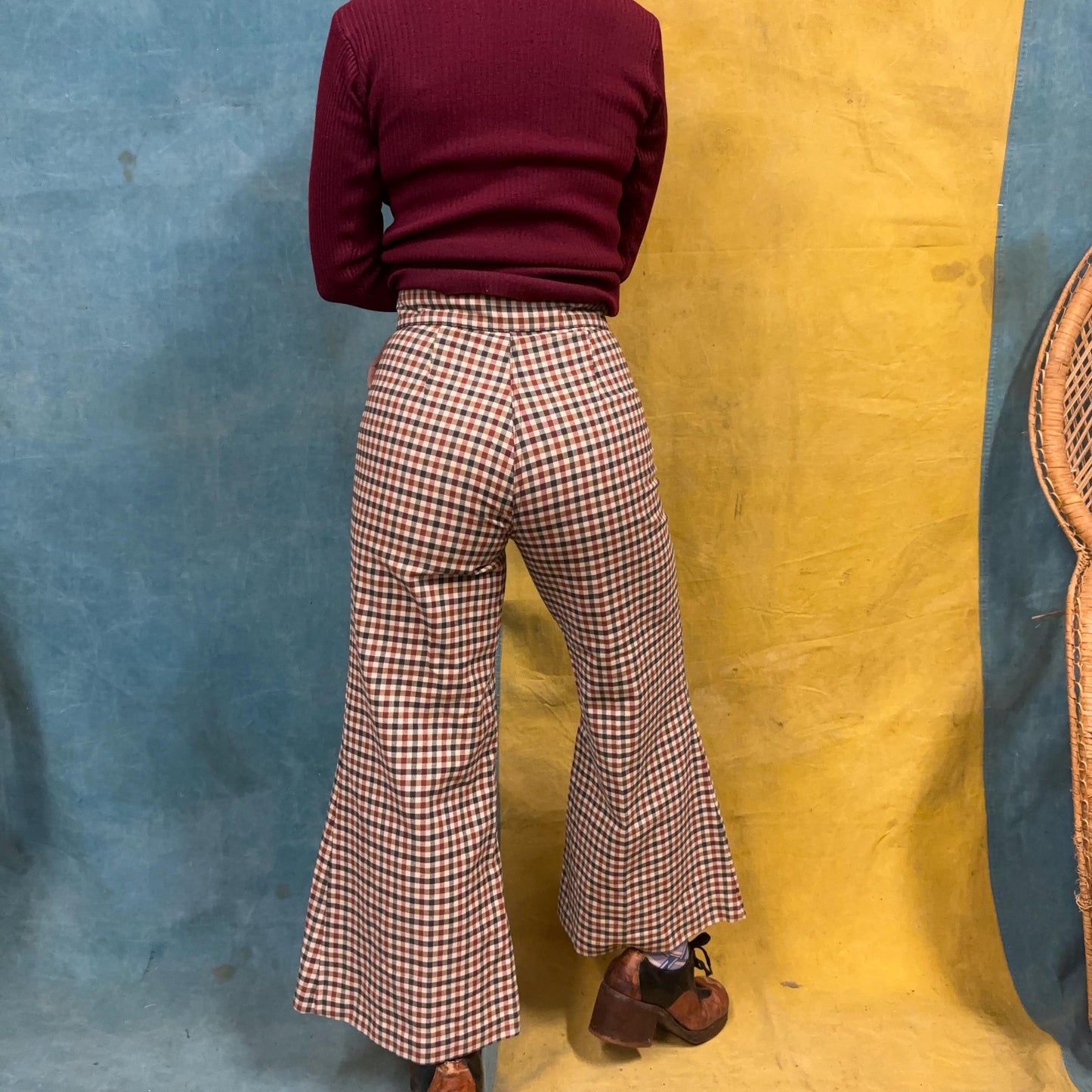 vtg 70s PLAID BELL BOTTOMS // vintage 26 women’s super high waisted flare pants retro hippie mod style autumn preppy winter fashion wide leg