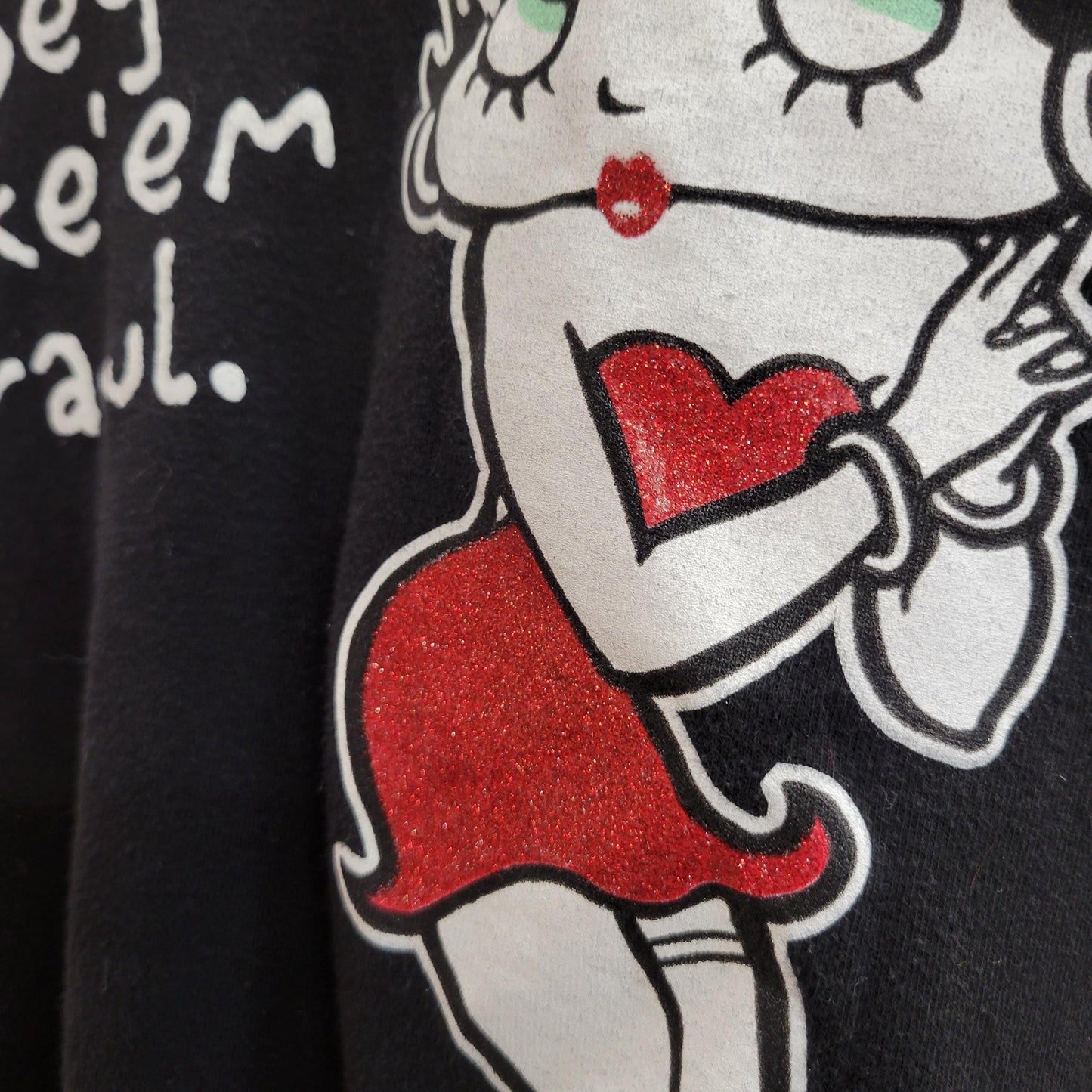 Vtg y2k BETTY BOOP TSHIRT // vintage betty boop top xl cute pin up sexy femme cut black crop top baby tee funny saying all over text print