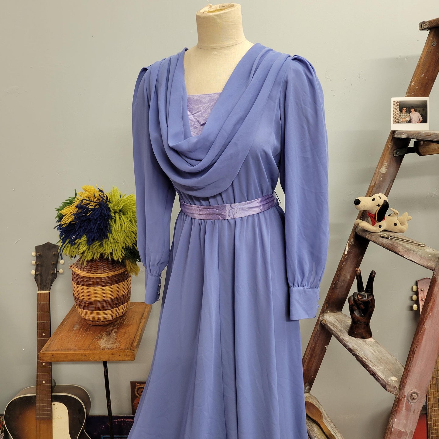 vtg 70s LAVENDER CHIFFON DRESS // vintage  ursula of switzerland size 11/12 womens sheer purple belted draped flowy ethereal romantic gown