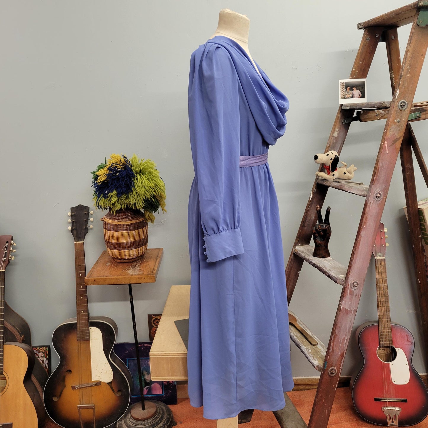 vtg 70s LAVENDER CHIFFON DRESS // vintage  ursula of switzerland size 11/12 womens sheer purple belted draped flowy ethereal romantic gown