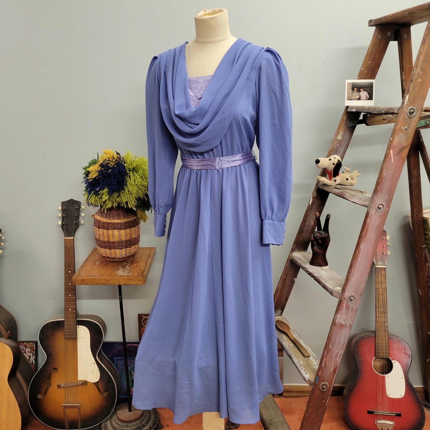 vtg 70s LAVENDER CHIFFON DRESS // vintage  ursula of switzerland size 11/12 womens sheer purple belted draped flowy ethereal romantic gown