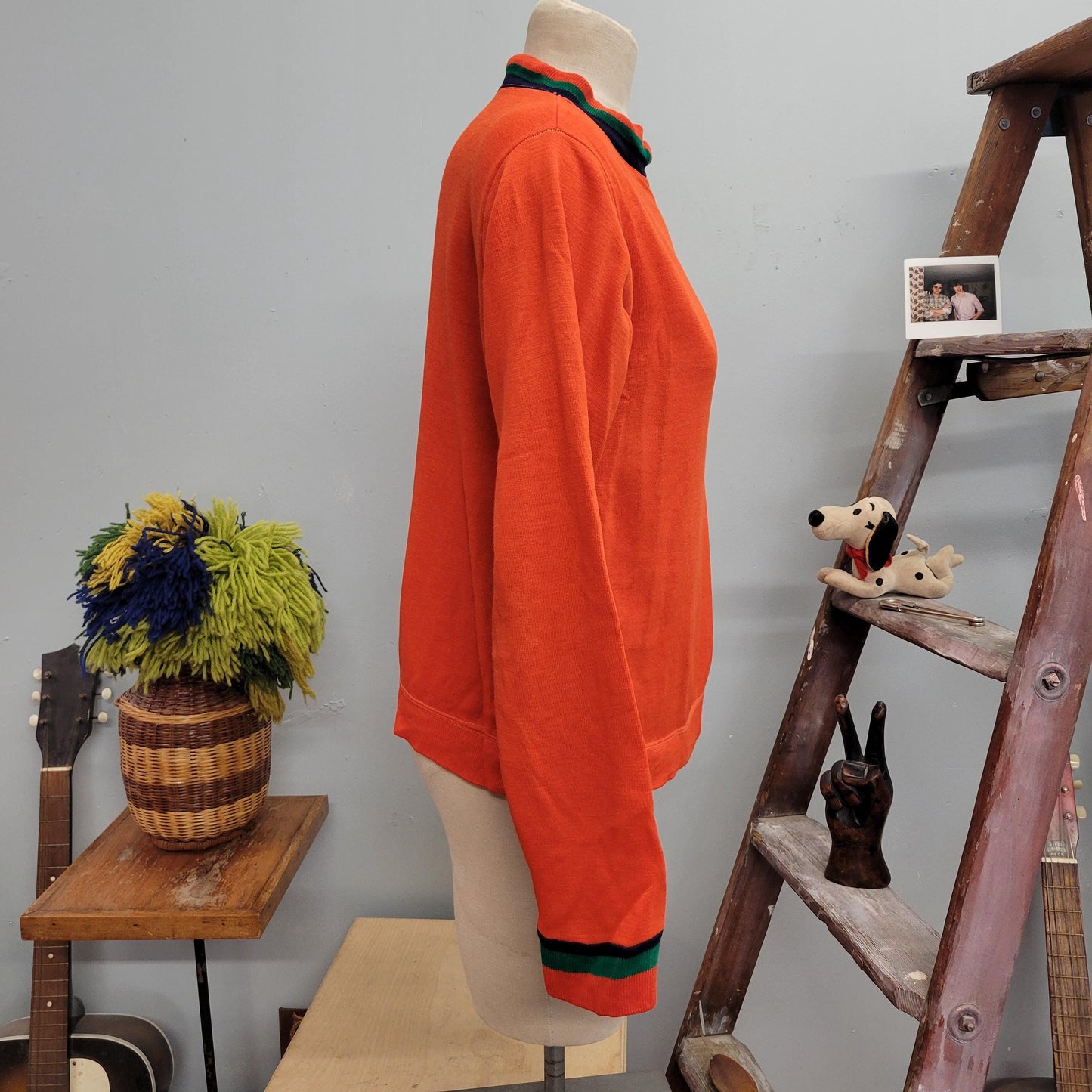 vtg 70s ORANGE STRIPED SWEATER // vintage casuals of creslan medium retro green trim orlon mod hippie that 70s show casual autumn winter top