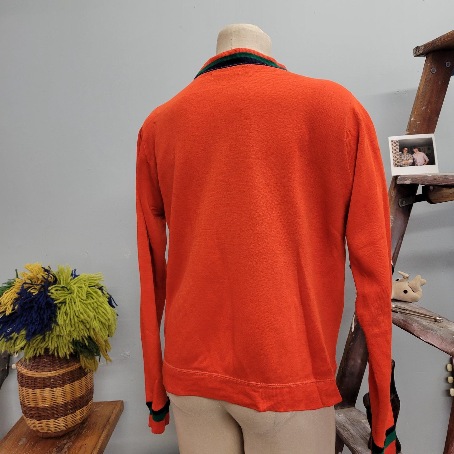 vtg 70s ORANGE STRIPED SWEATER // vintage casuals of creslan medium retro green trim orlon mod hippie that 70s show casual autumn winter top
