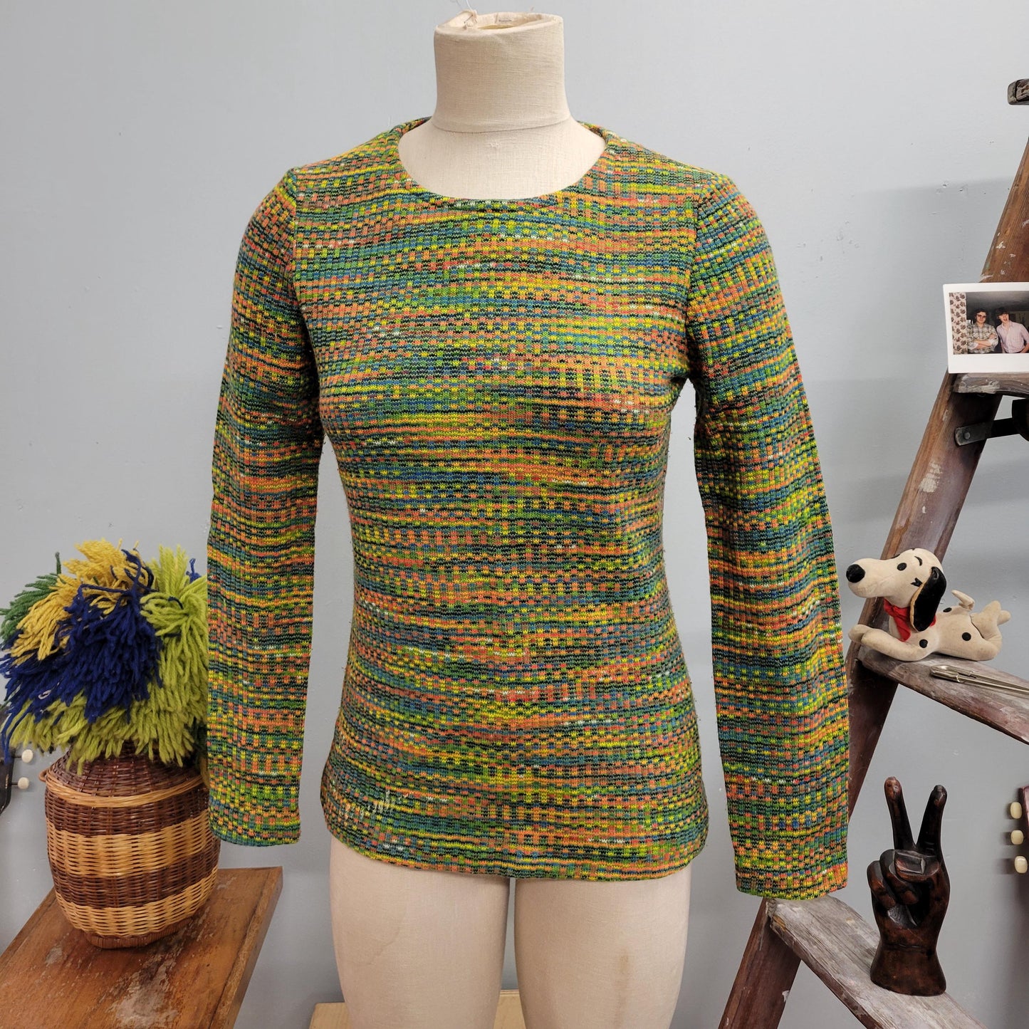 vtg 70s KNIT SWEATER TOP / vintage psychedelic space dye womens medium retro trippy groovy heathered speckled autumn thick knit winter style