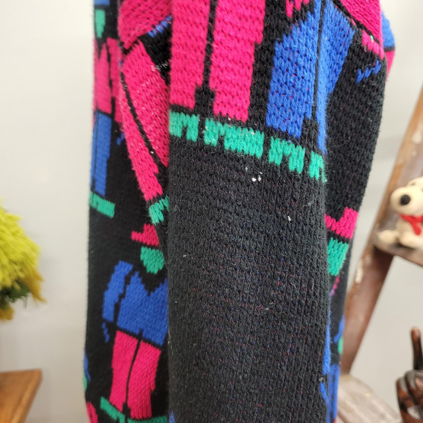 vtg 80s NEON PEOPLE SWEATER // vintage knit women large abstract all over print catwalk art nouveau art deco fabulous funky pullover sweater