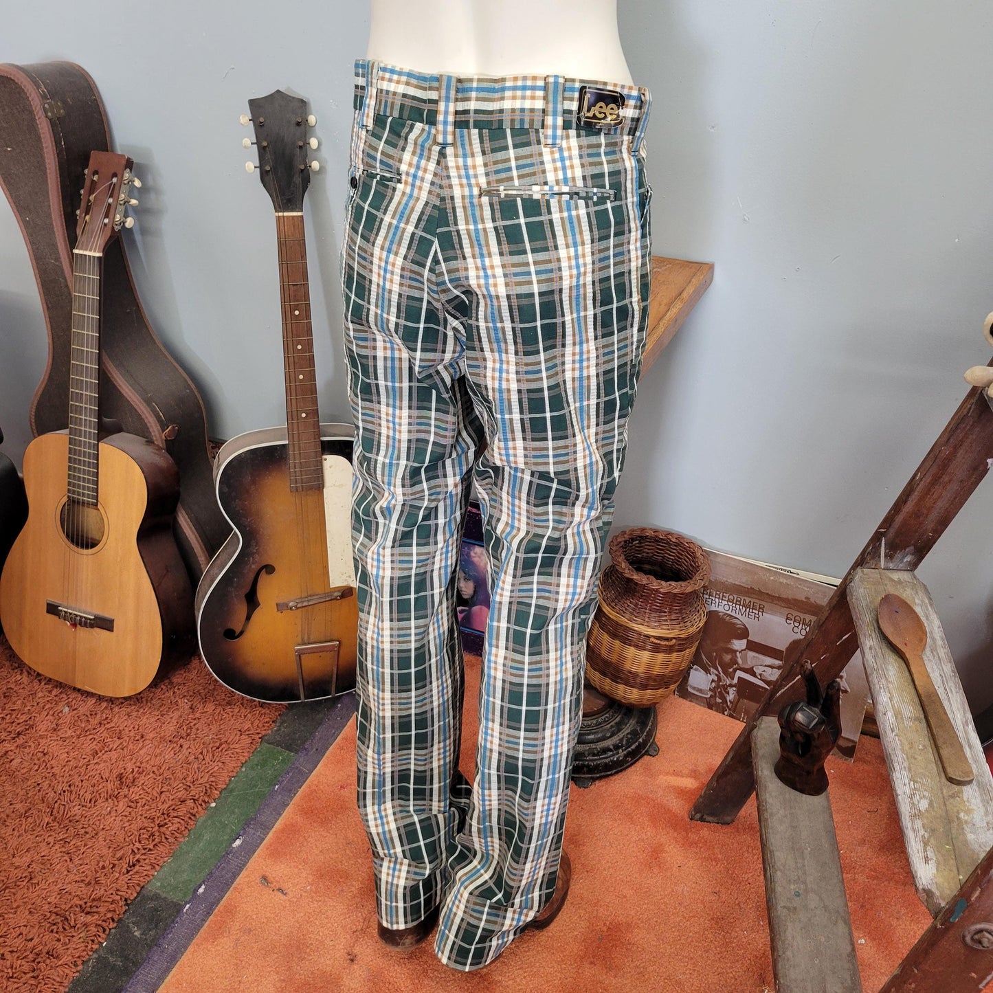 vtg 70s LEE PLAID PANTS // vintage 32 mens bell bottoms wide leg flare pants retro hippie disco high rise mens trousers autumn winter style
