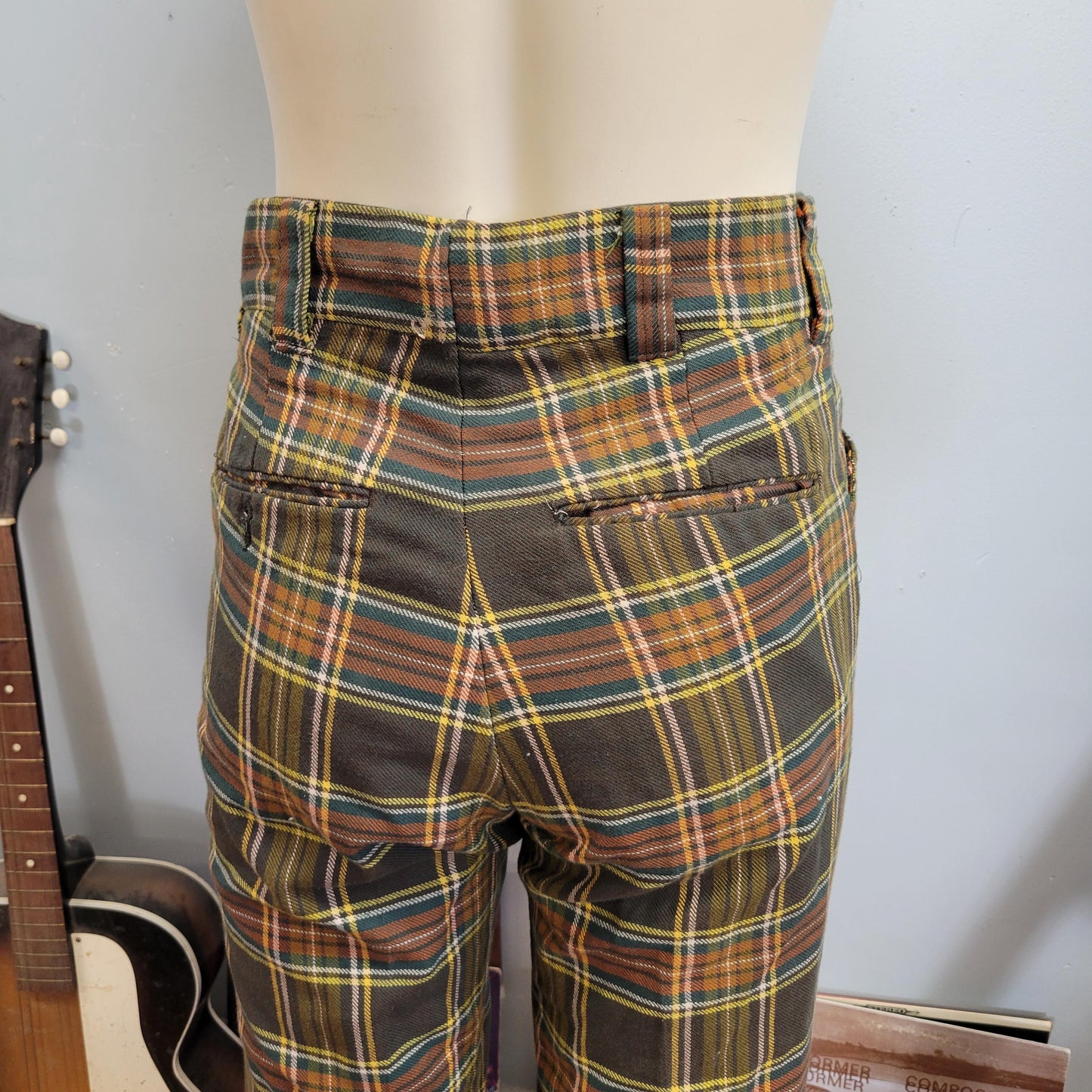 vtg 70s PLAID PANTS // * needs new zipper vintage glen oaks broomsticks mens 30 x 34 retro hippie mod preppy wide leg flares earth tone