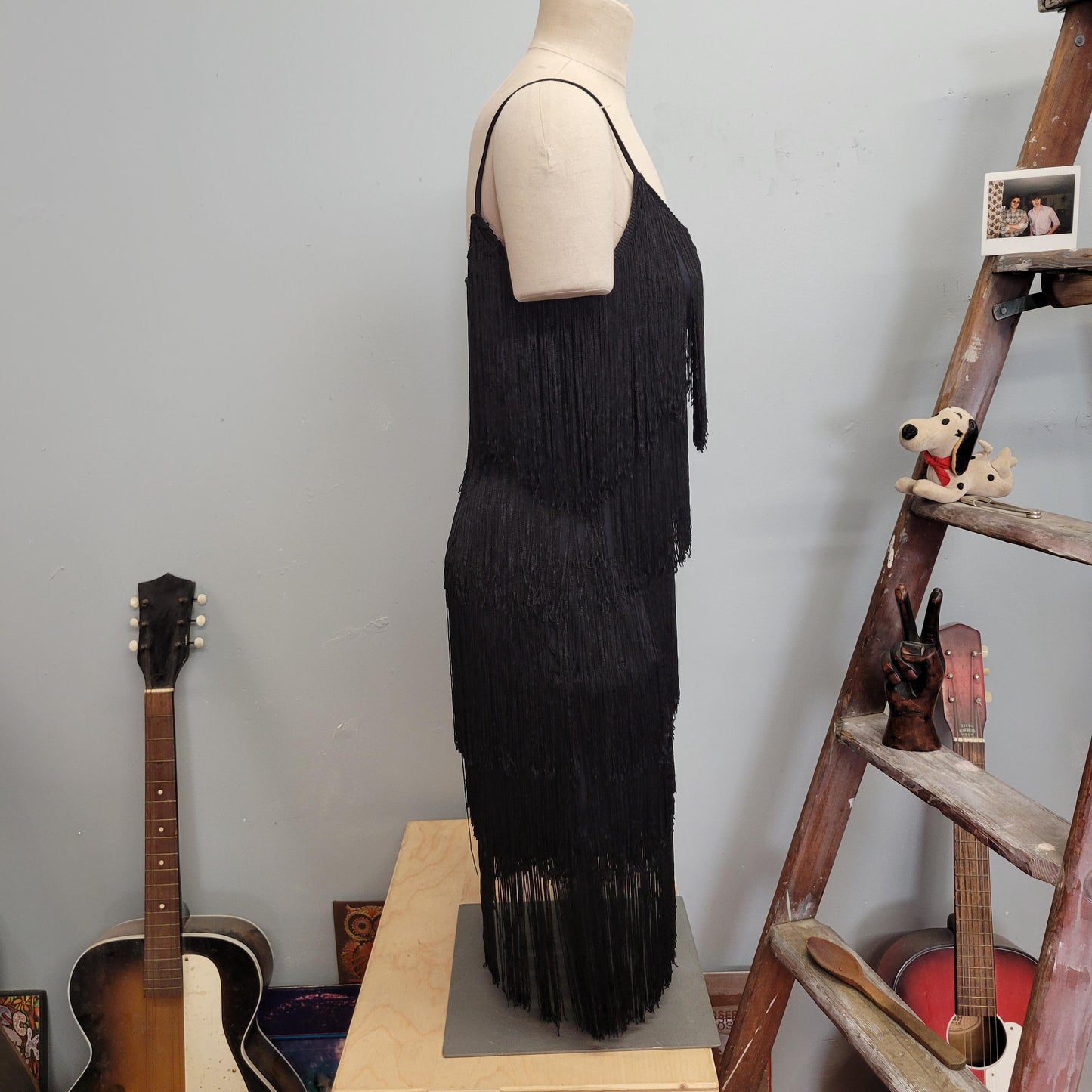 vtg BLACK FRINGE DRESS / vintage flapper style mini hw size 7/8 womens small shimmy black cocktail 1920s style holiday new years party dress