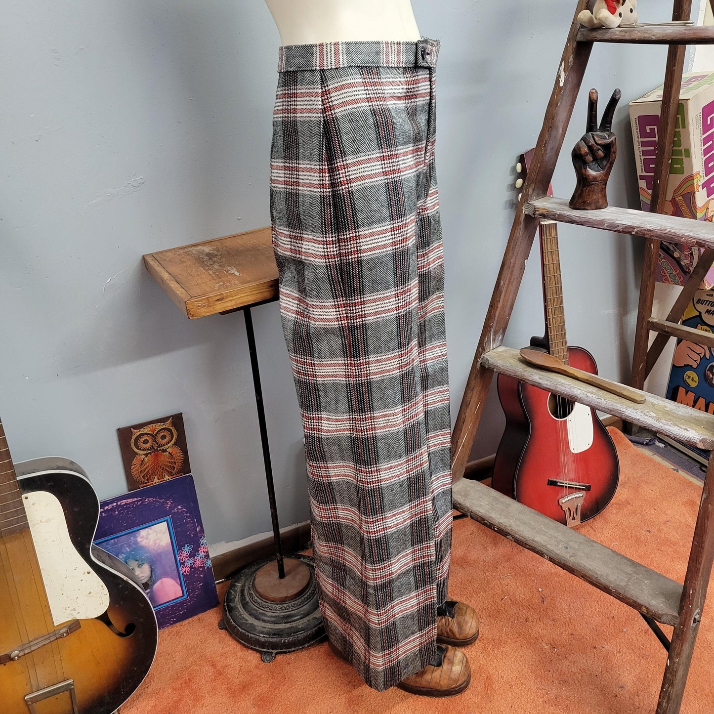 vtg 70s PLAID BELLS / vintage womens 27 monarch wide leg kick flares high waisted retro preppy autumn style winter fashion hippie boho pants