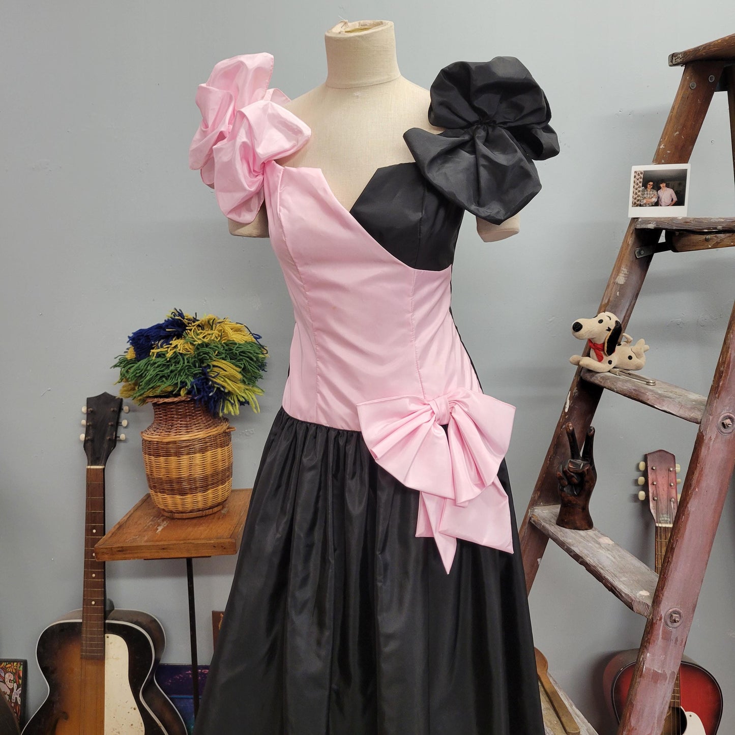 vtg 80s TWO TONE GOWN // vintage puffy sleeves pastel pink soft goth pageant dress size 8 statement piece dramatic two tone fancy evening