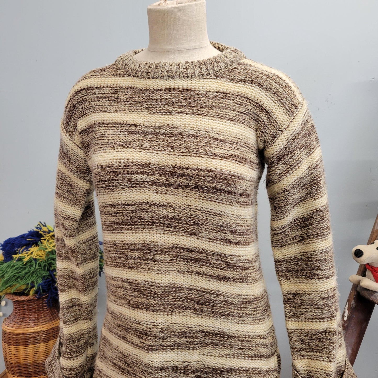 vtg 70s NEUTRAL KNIT SWEATER // vintage kickers large striped womens large space dye neutral earth tones heathered speckled autumn retro top