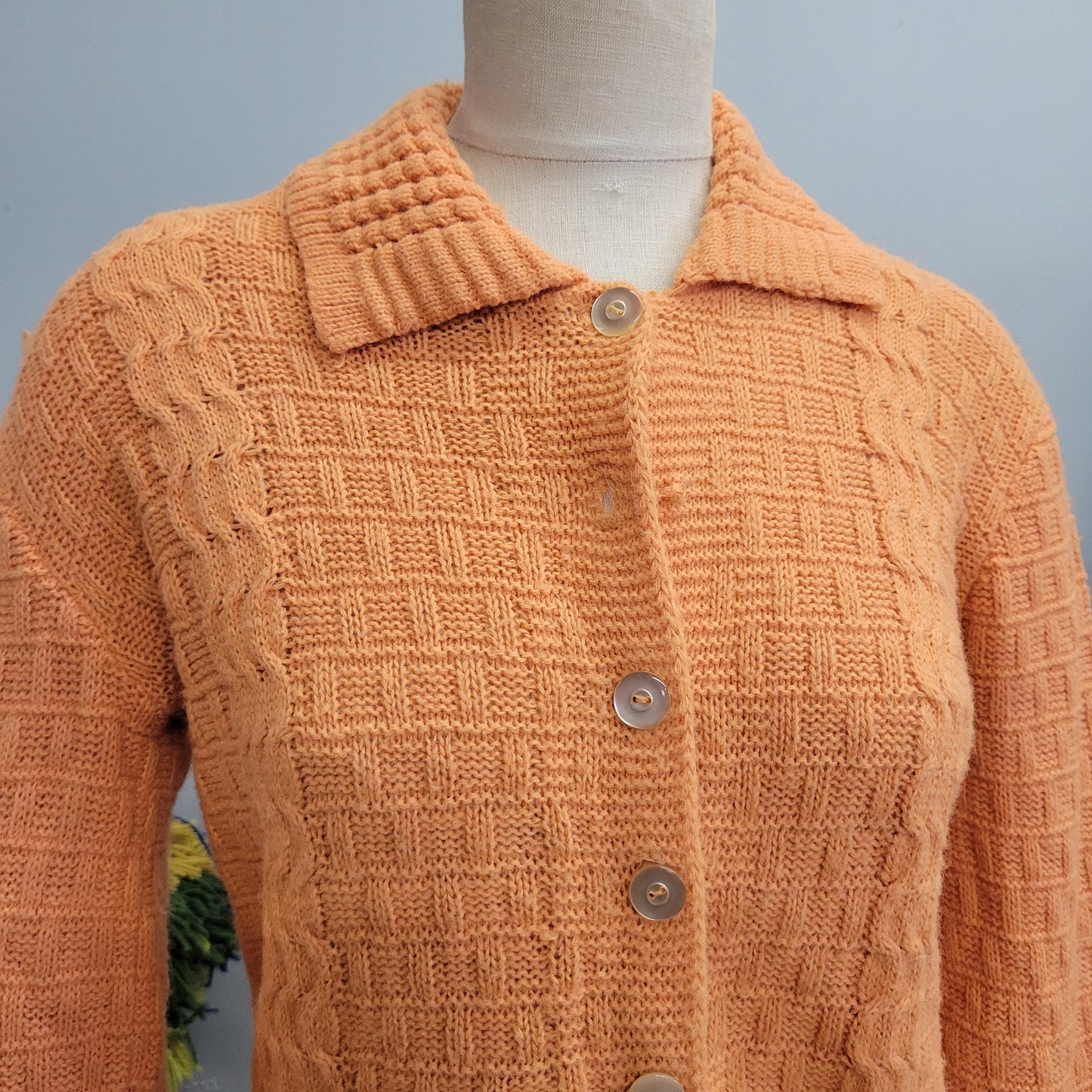 vtg 70s ORANGE KNIT CARDIGAN // vintage toni marcella styled in hollywood sweater medium womens button up preppy rockabilly retro mcm top