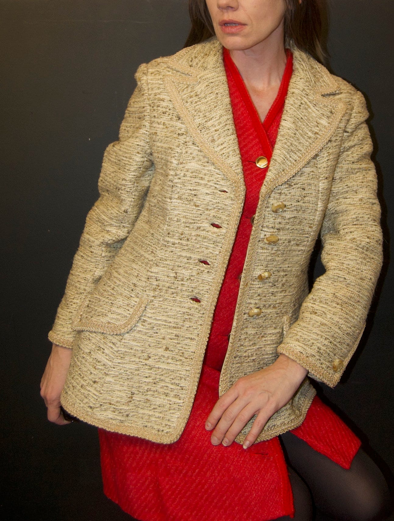 vtg 60s LILLI ANN TWEED Blazer // vintage heathered space dye structured ivory textured jacket business casual college secretary teacher