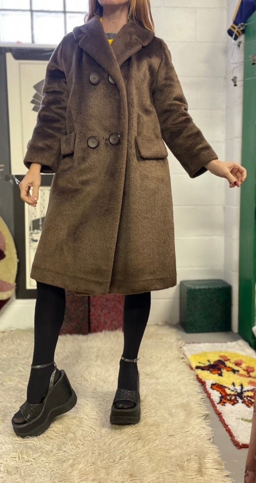vtg 60s FAUX FUR COAT // pewter brown mod jacket fuzzy winter coat stroller peacoat pile tan outdoor glam style winter femme marlboro movie