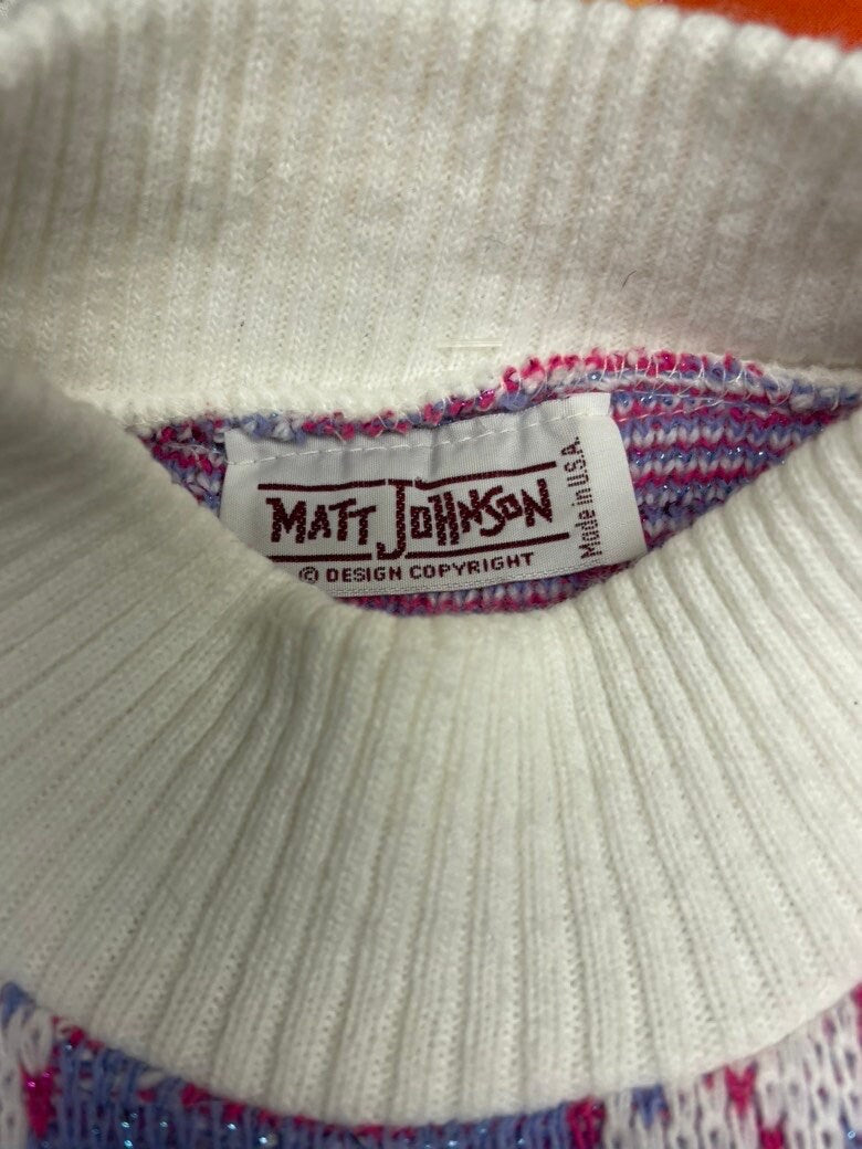 vtg 80s MATT JOHNSON SWEATER // kaleidoscope patterned abstract print sparkly fairy kei pastel lilac boxy cute back to school autumn cozy