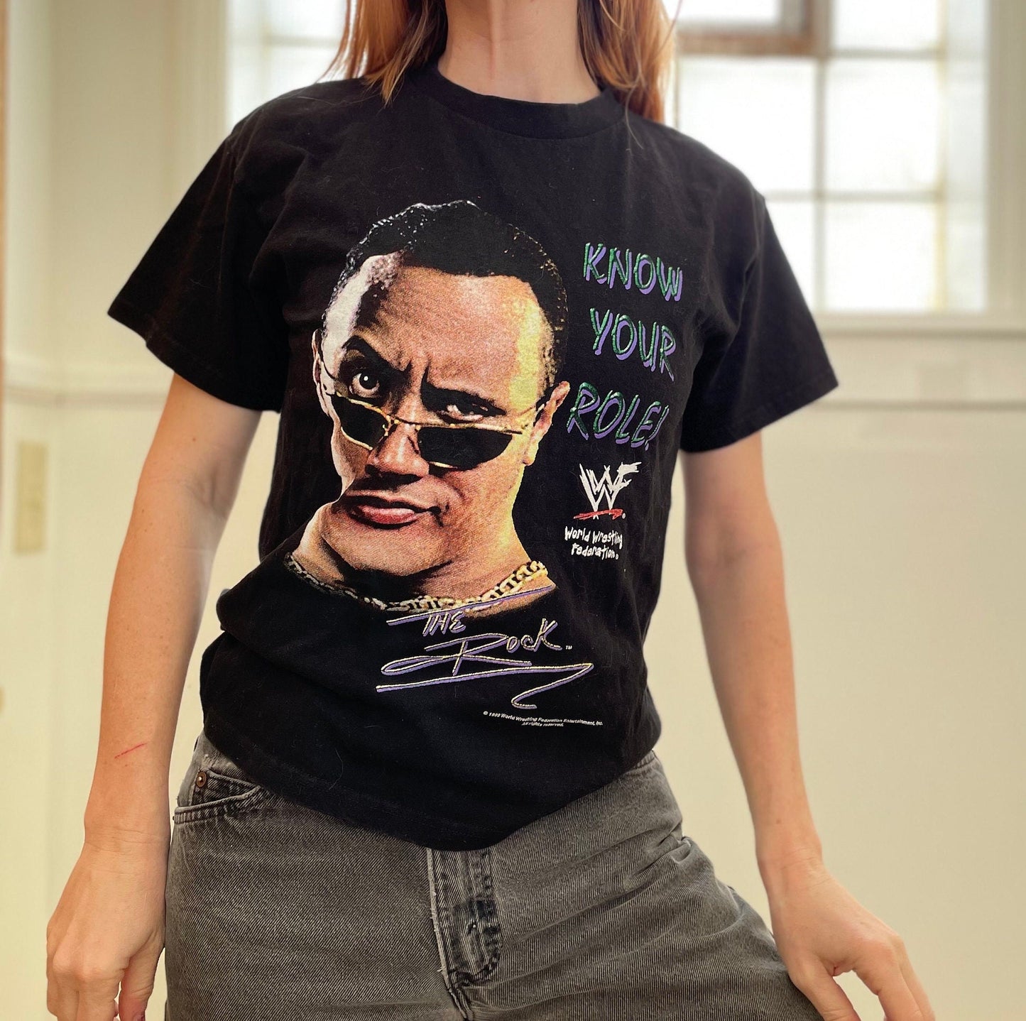 vtg 90s THE ROCK SHIRT // vintage wwf wrestling Y2K t-shirt dwayne the rock johnson eyebrow up movie star idol maui moana los angeles retro