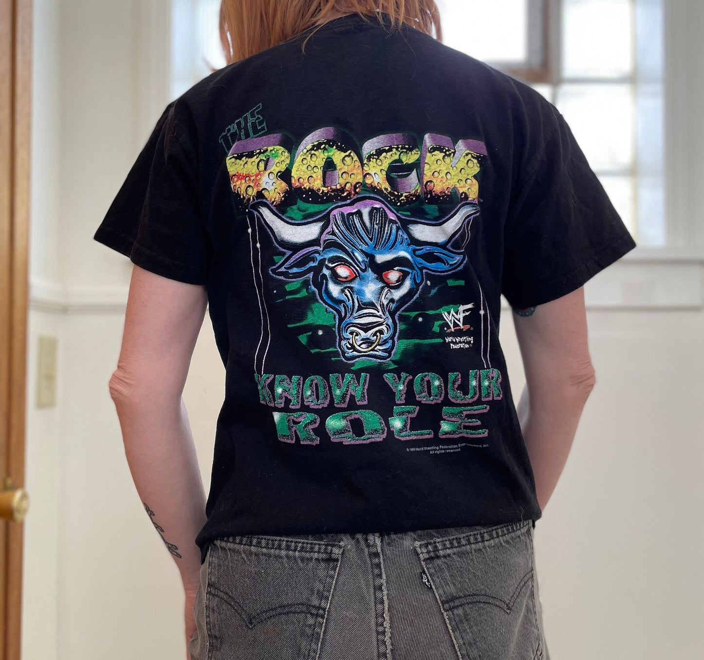 vtg 90s THE ROCK SHIRT // vintage wwf wrestling Y2K t-shirt dwayne the rock johnson eyebrow up movie star idol maui moana los angeles retro