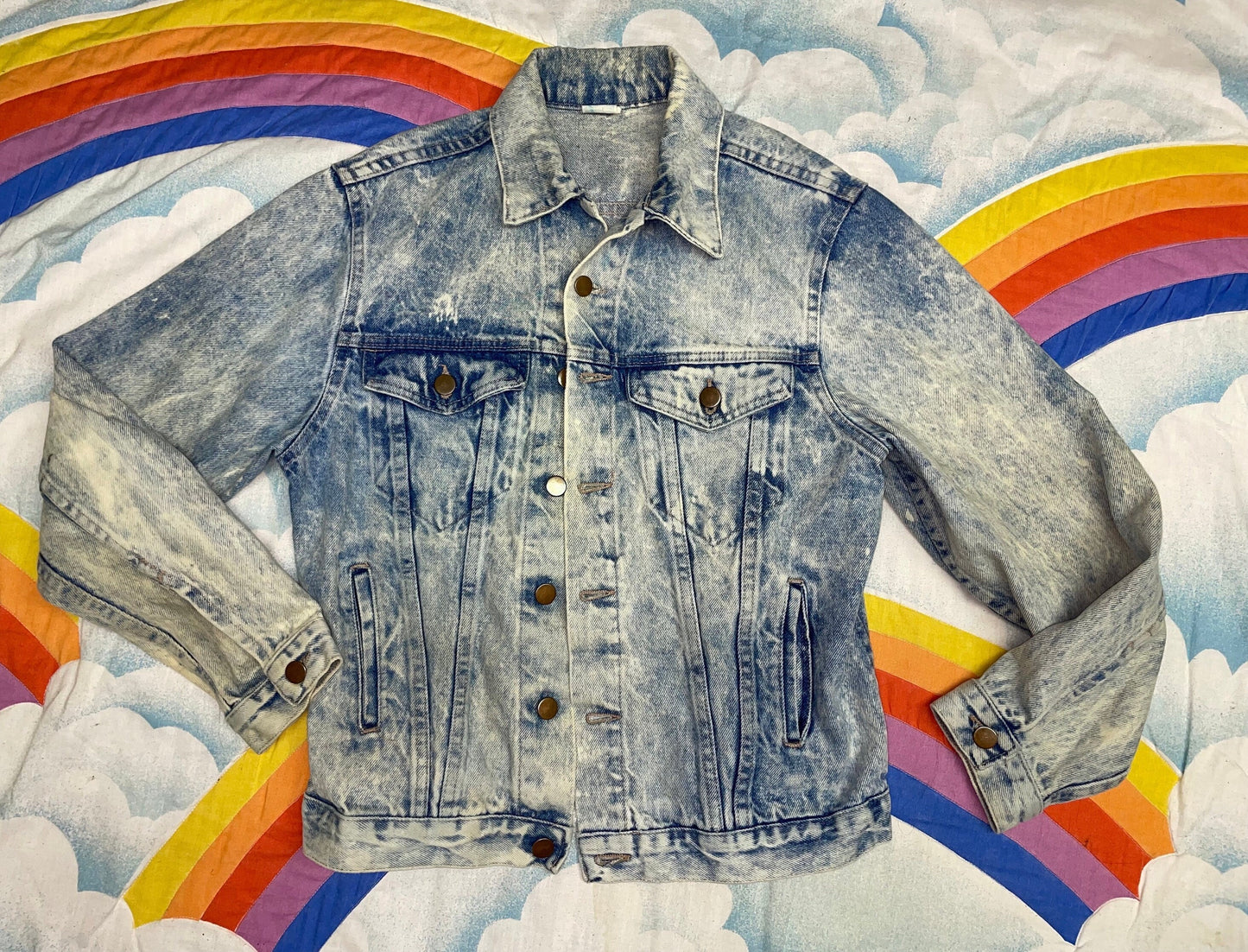 vtg 80s SPIDERMAN JEAN JACKET // acid wash hand drawn glitter art marvel comics fan art airbrushed trucker denim boxy grunge hipster cool