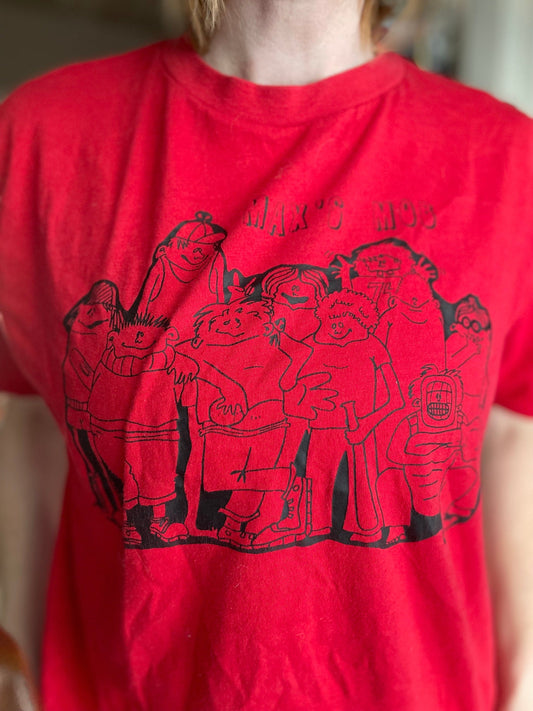 vtg 80s MAXS MOB SHIRT // vintage 80s numbered sports player shirt red cartoon illustrated fat albert style school house rock retro graphic