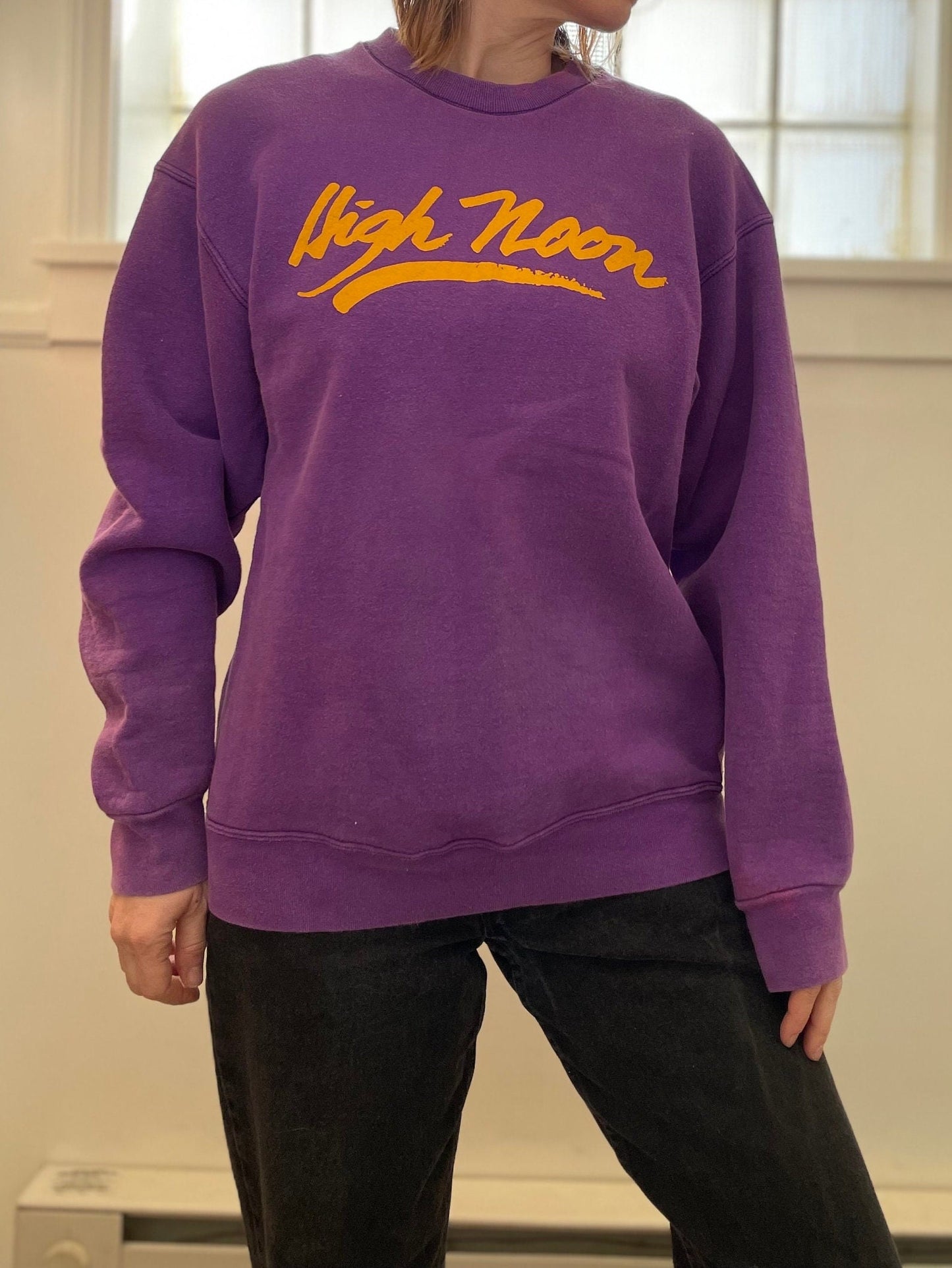 vtg 80s HIGH NOONSWEATSHIRT // vintage distressed long sleeve slouchy saloon bar western movie clint eastwood raglan graphic tee writing