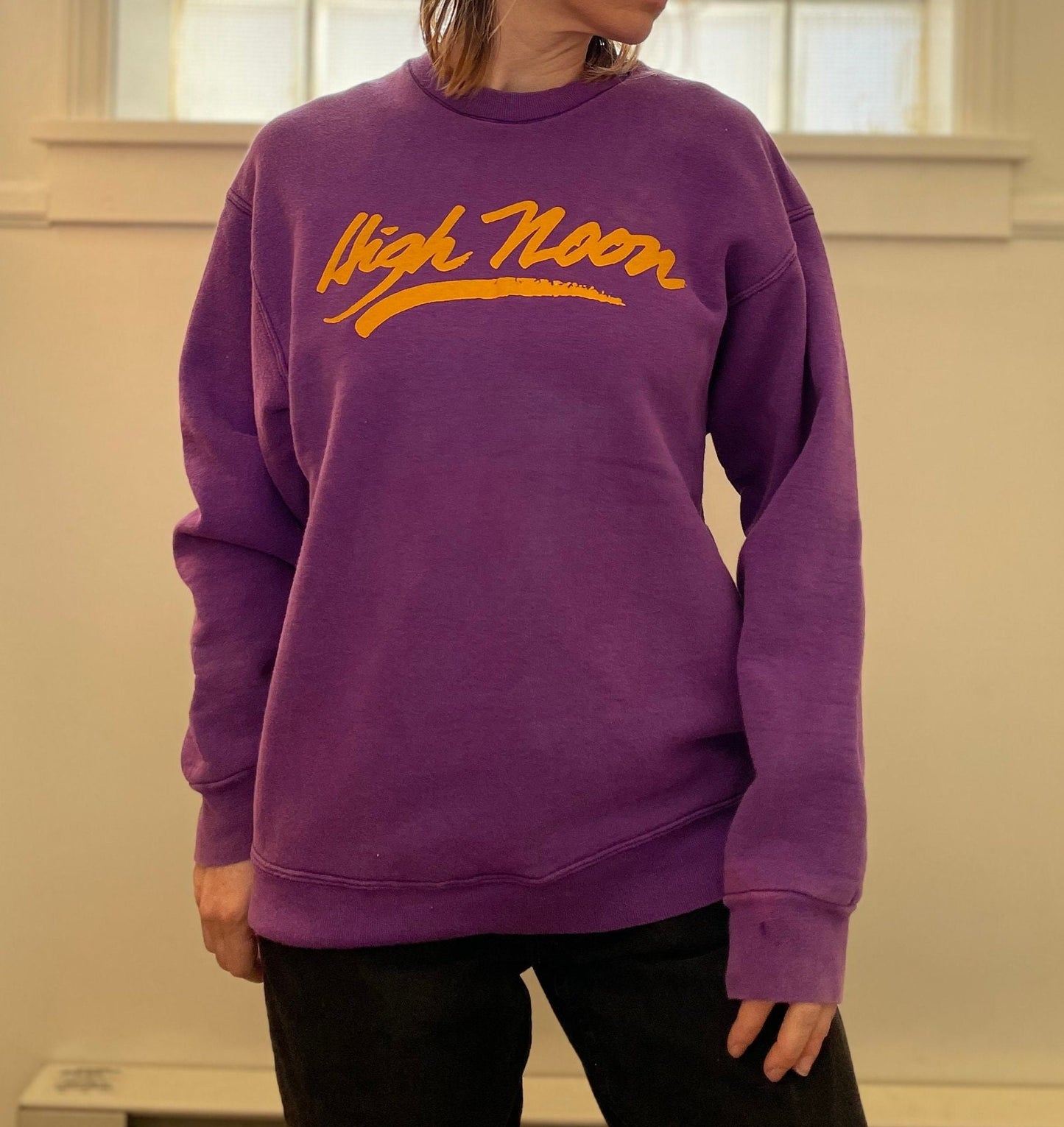 vtg 80s HIGH NOONSWEATSHIRT // vintage distressed long sleeve slouchy saloon bar western movie clint eastwood raglan graphic tee writing