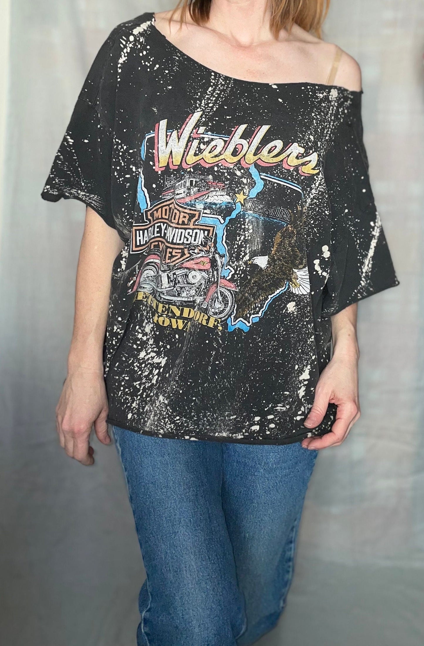 vtg 90s HARLEY DAVIDSON TEE // vintage fat boys rule biker babe cut oversized slouchy grunge ironic hipster off the shoulder sexy cropped