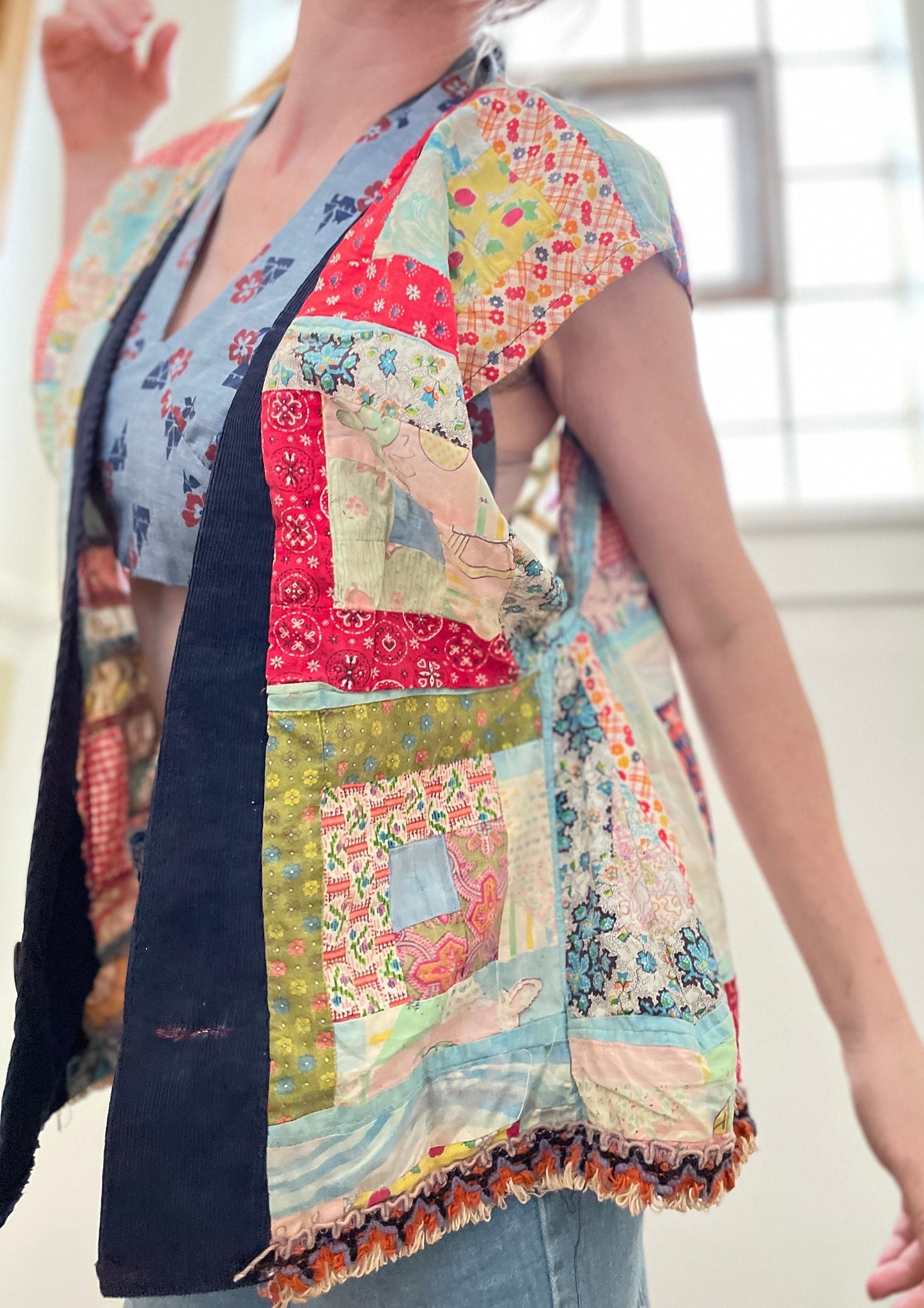 vtg 70s PATCHWORK HIPPIE VEST // sleeveless patterned jacket bohemian americana hippie boho lightweight bolo mini jacket cover up retro