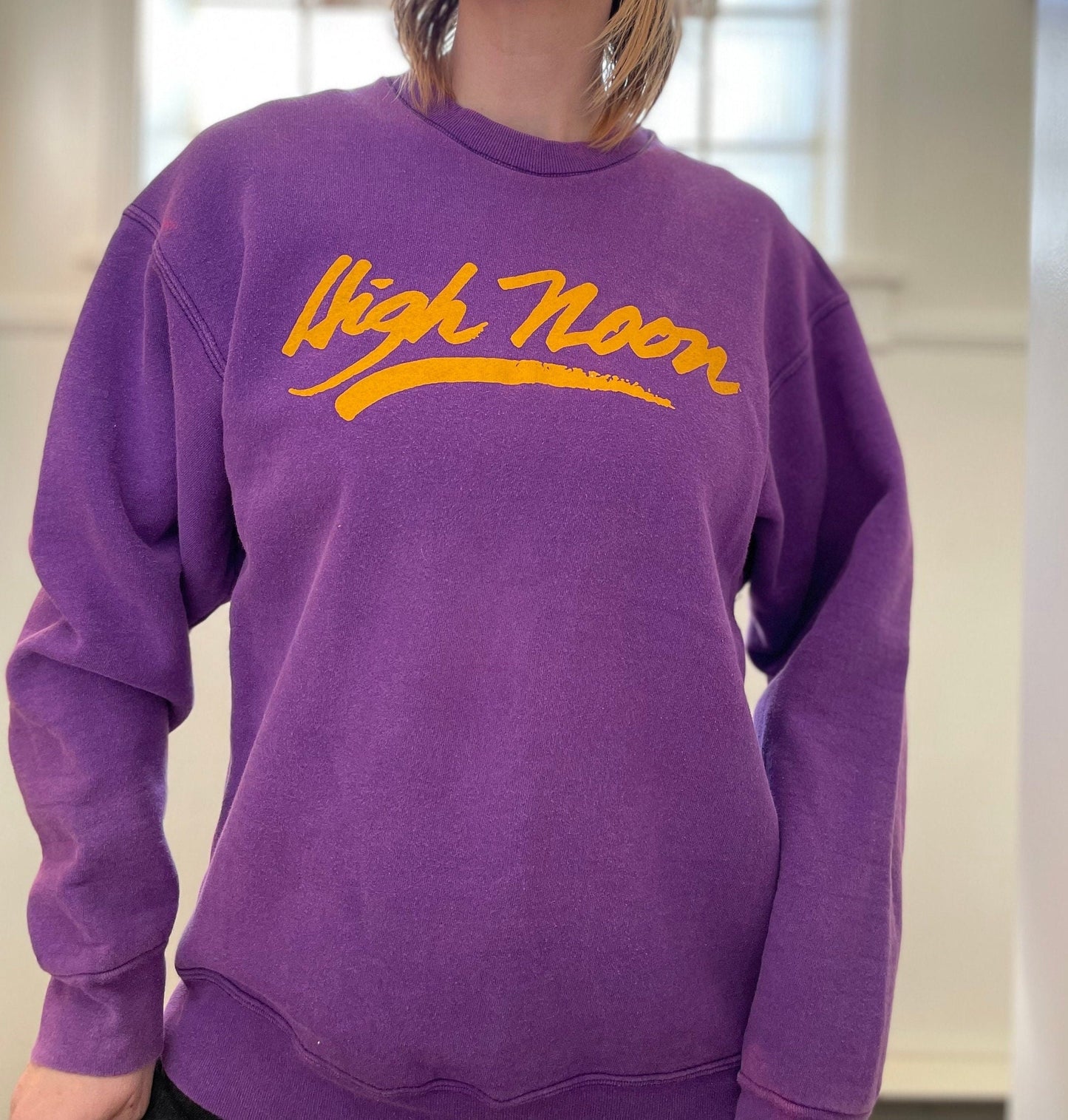 vtg 80s HIGH NOONSWEATSHIRT // vintage distressed long sleeve slouchy saloon bar western movie clint eastwood raglan graphic tee writing