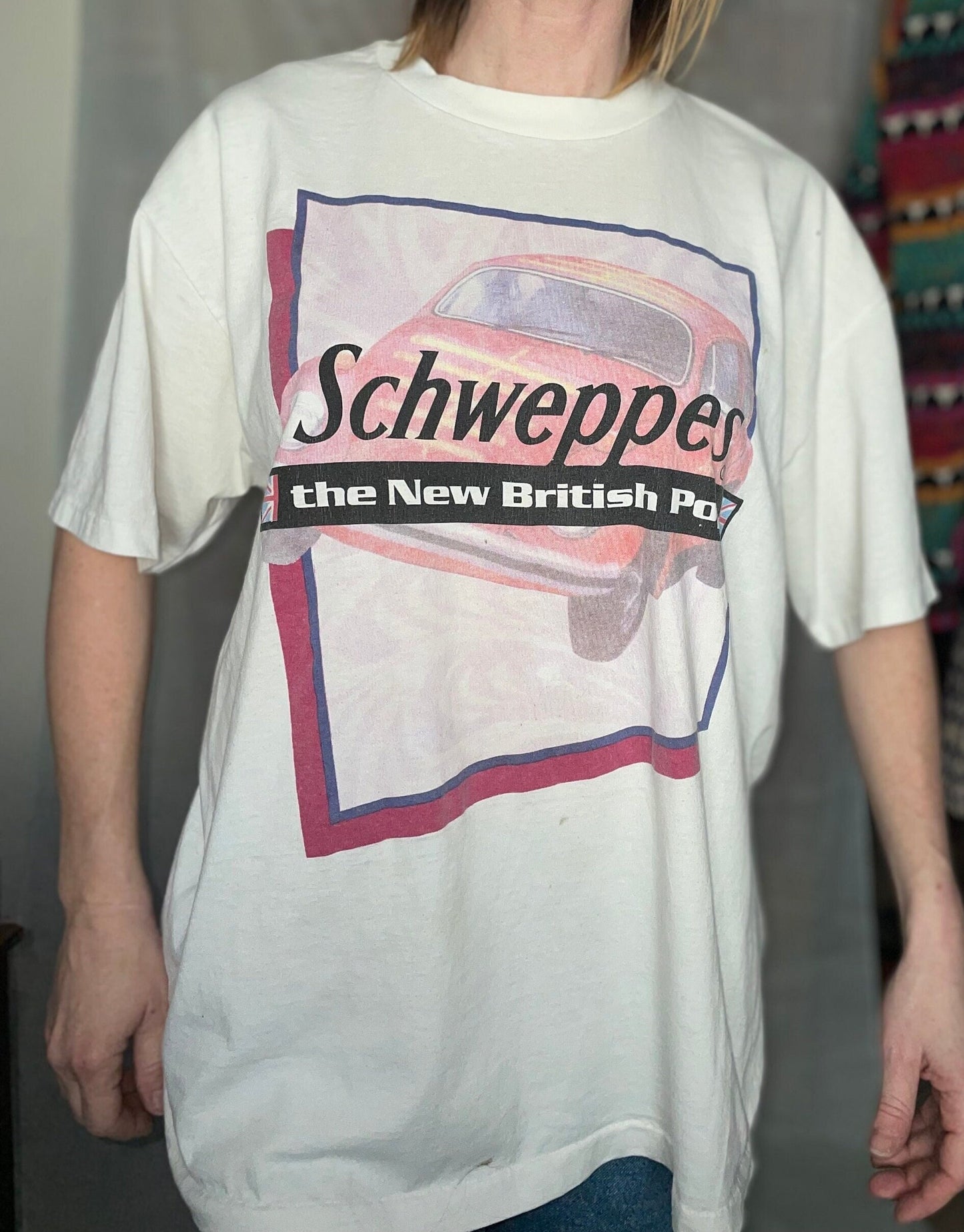 vtg 90s BRIT POP BAND Tee // Schweppes soda pop shirt shoe gaze pop culture ginger ale xl grunge ironic hipster emo music guy funny saying