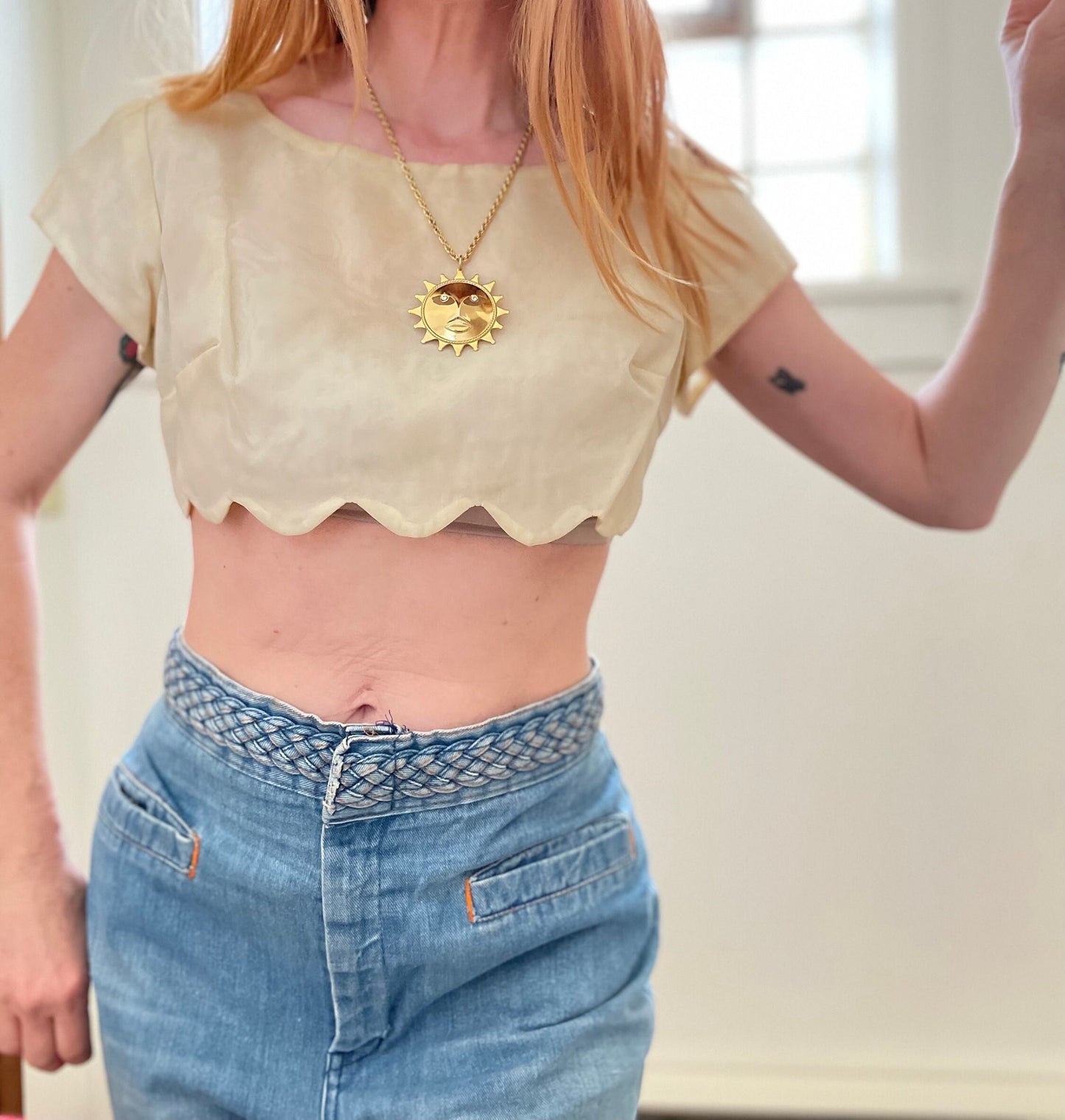 vtg 70s SUN FACE NECKLACE // Psychedelic Hippie Style Chain imitation silver gold jewelry retro festival queen goddess fun pewter pin