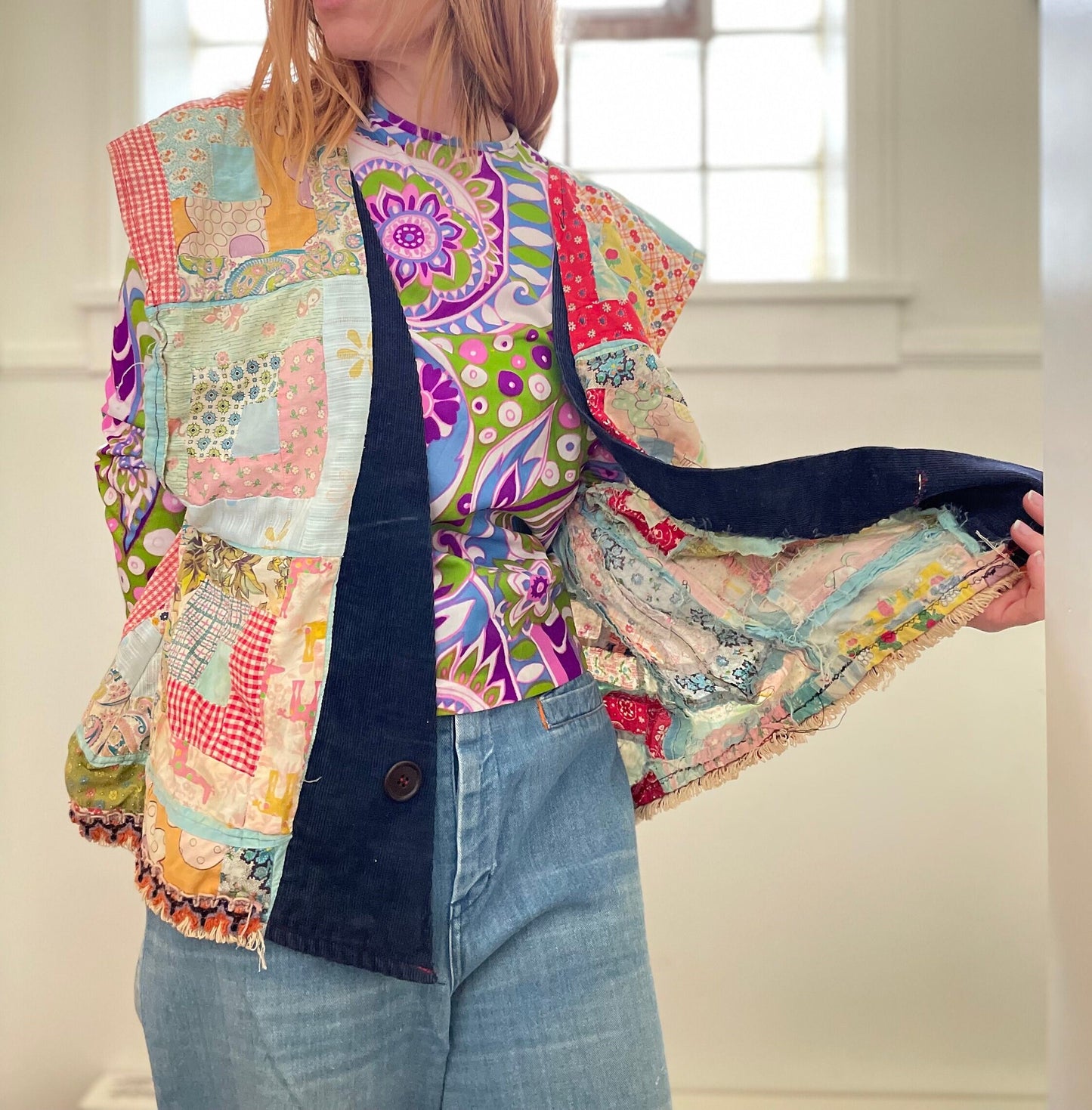 vtg 70s PATCHWORK HIPPIE VEST // sleeveless patterned jacket bohemian americana hippie boho lightweight bolo mini jacket cover up retro
