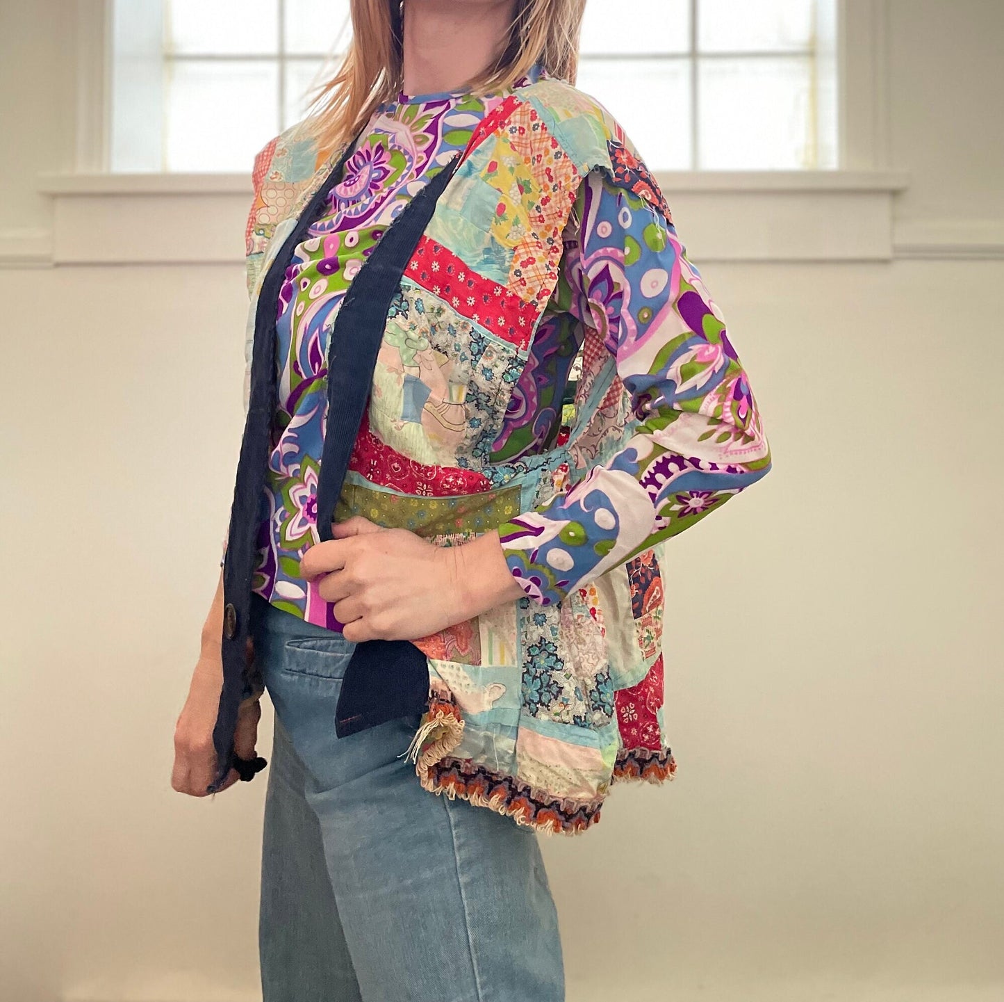 vtg 70s PATCHWORK HIPPIE VEST // sleeveless patterned jacket bohemian americana hippie boho lightweight bolo mini jacket cover up retro