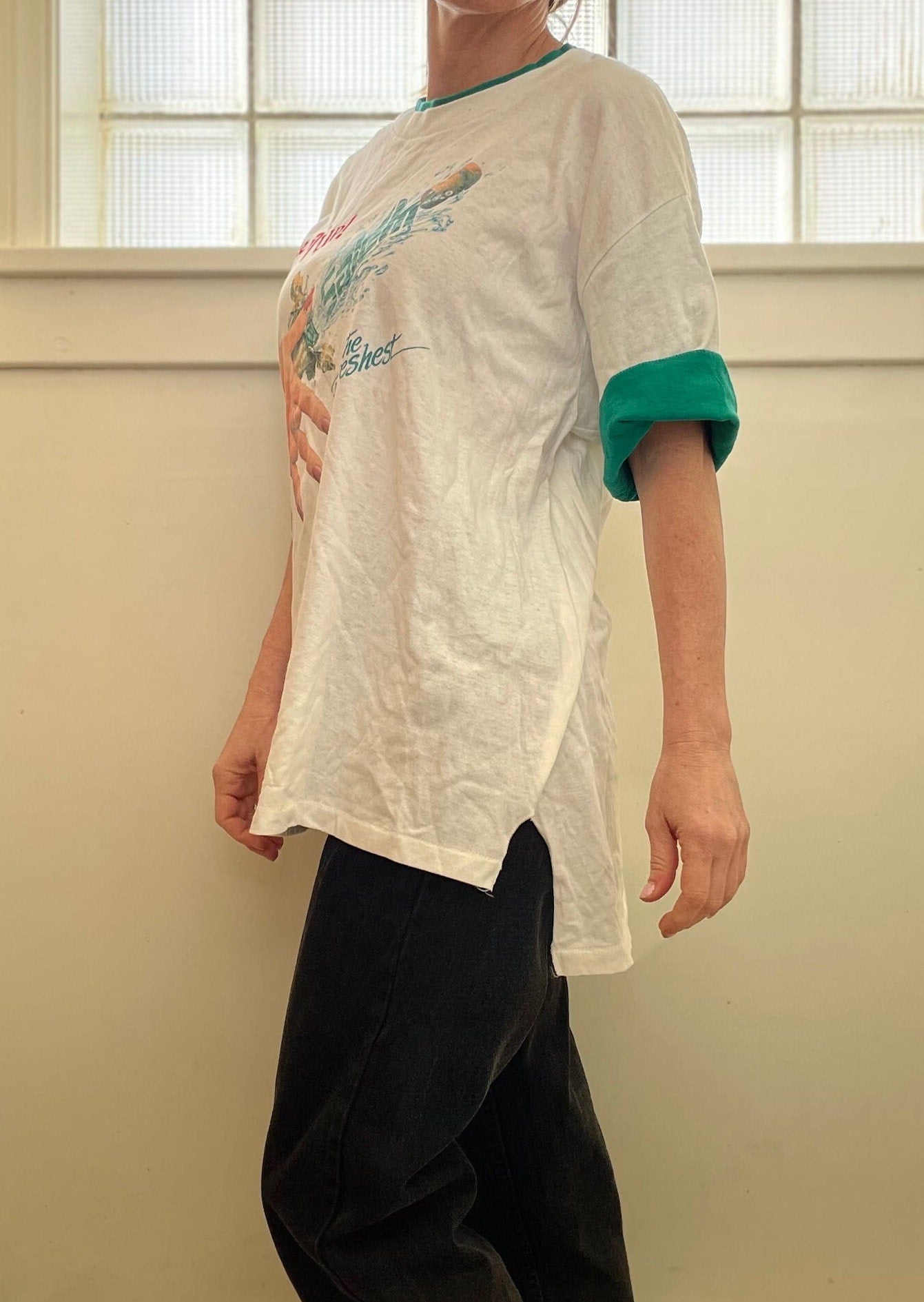 vtg 80s SALEM CIGARETTES SHIRT // vintage two tone hands bottle pop art graphic tee smoker 90s oversized movie prop funny halloween top