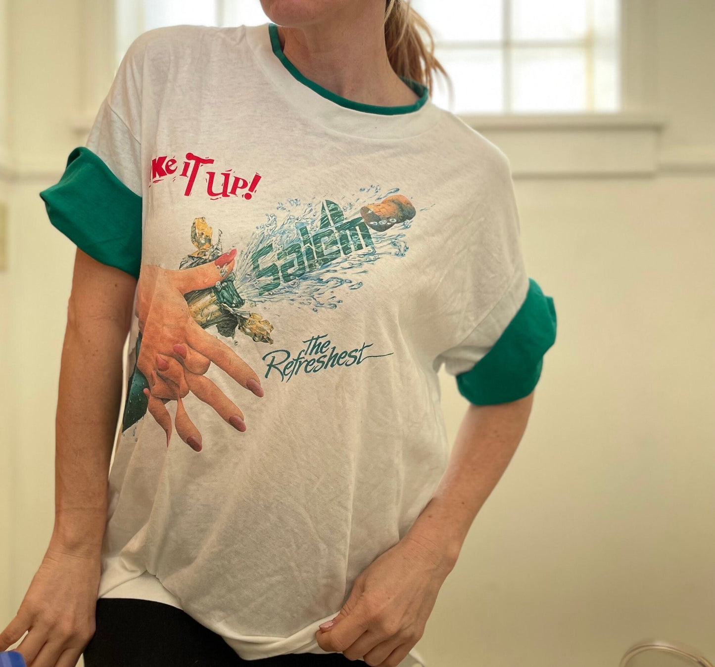 vtg 80s SALEM CIGARETTES SHIRT // vintage two tone hands bottle pop art graphic tee smoker 90s oversized movie prop funny halloween top