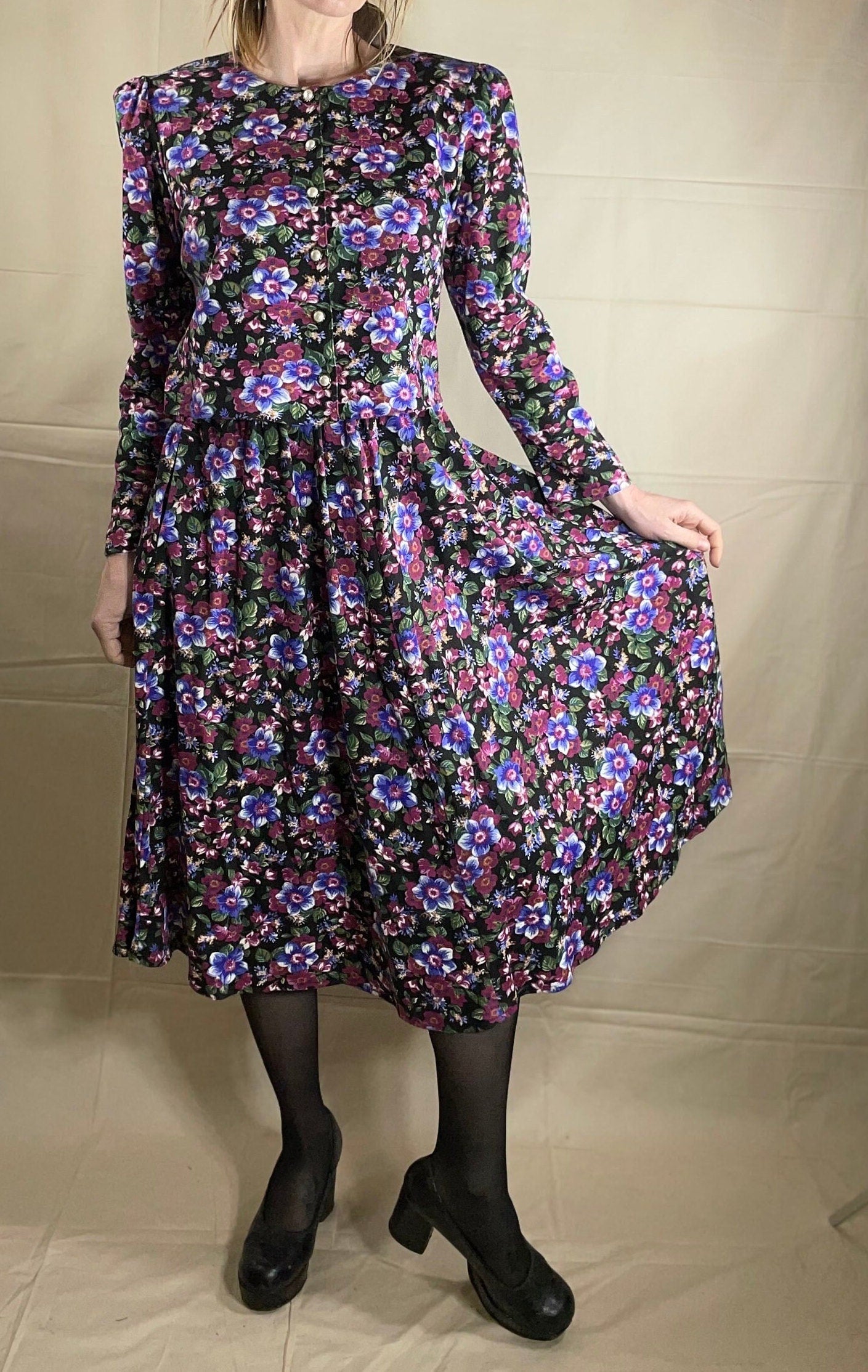 vtg 80s 2 PIECE FLORAL SET // vintage 80s autumn floral cottage style jacket and skirt cute kitschy teacher campus student midi garden print