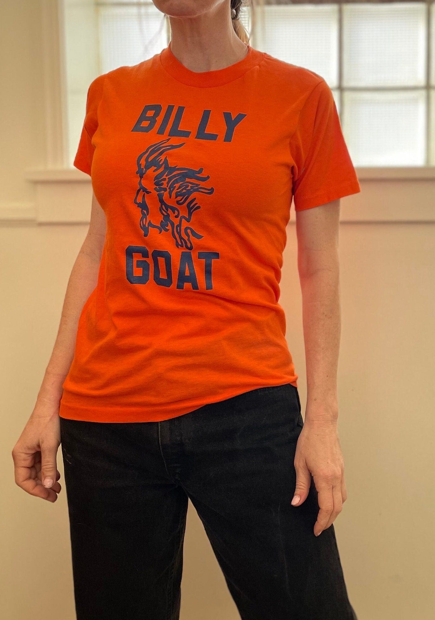 vtg 70s BILLY GOAT TAVERN Shirt // vintage famous chicago bar restaurant orange & black greatest of all time baller sigma funny graphic tee